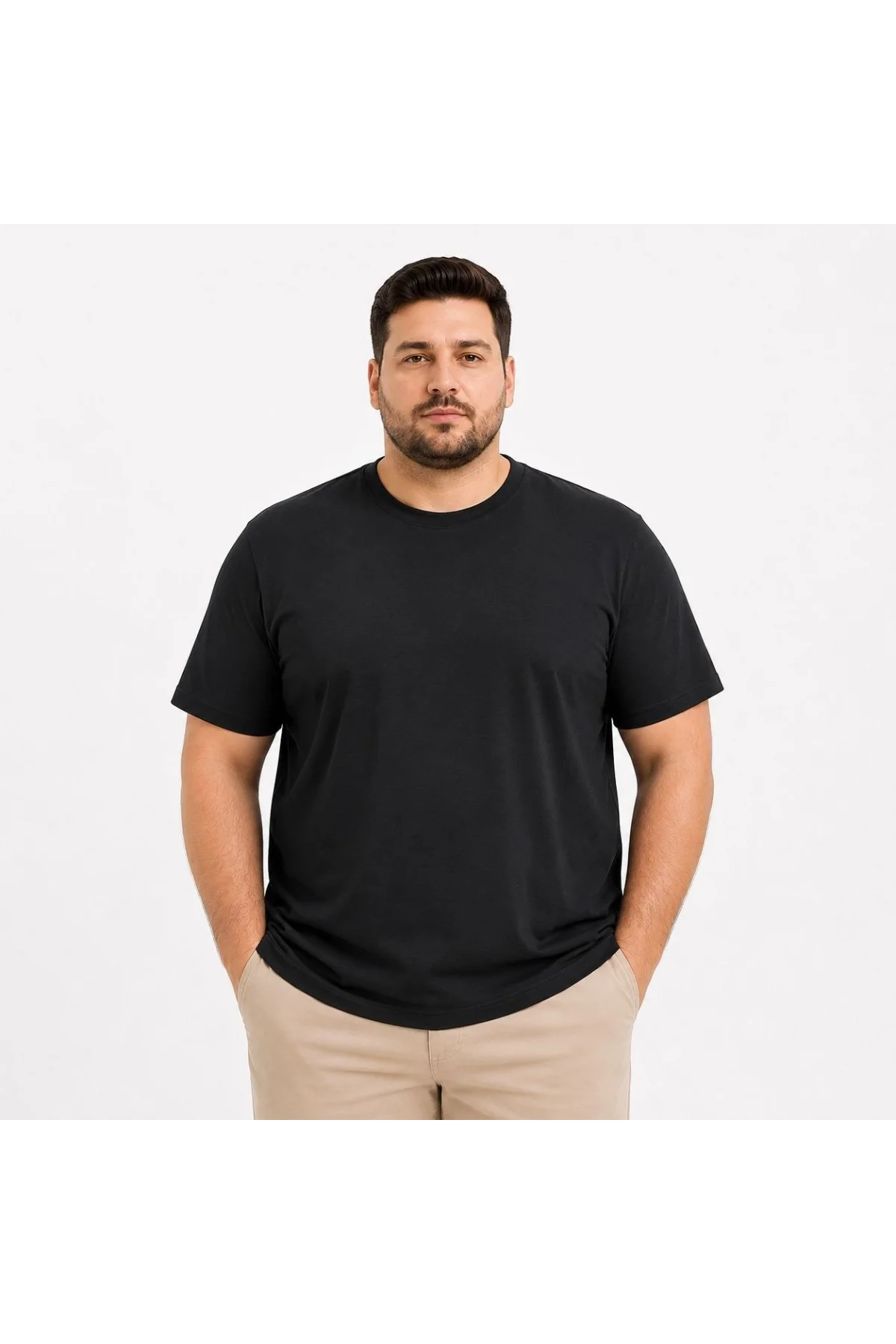 Erkek Battal Big Size Basic Tişört Bisiklet Yaka Rahat Kalıp T-Shirt - Siyah