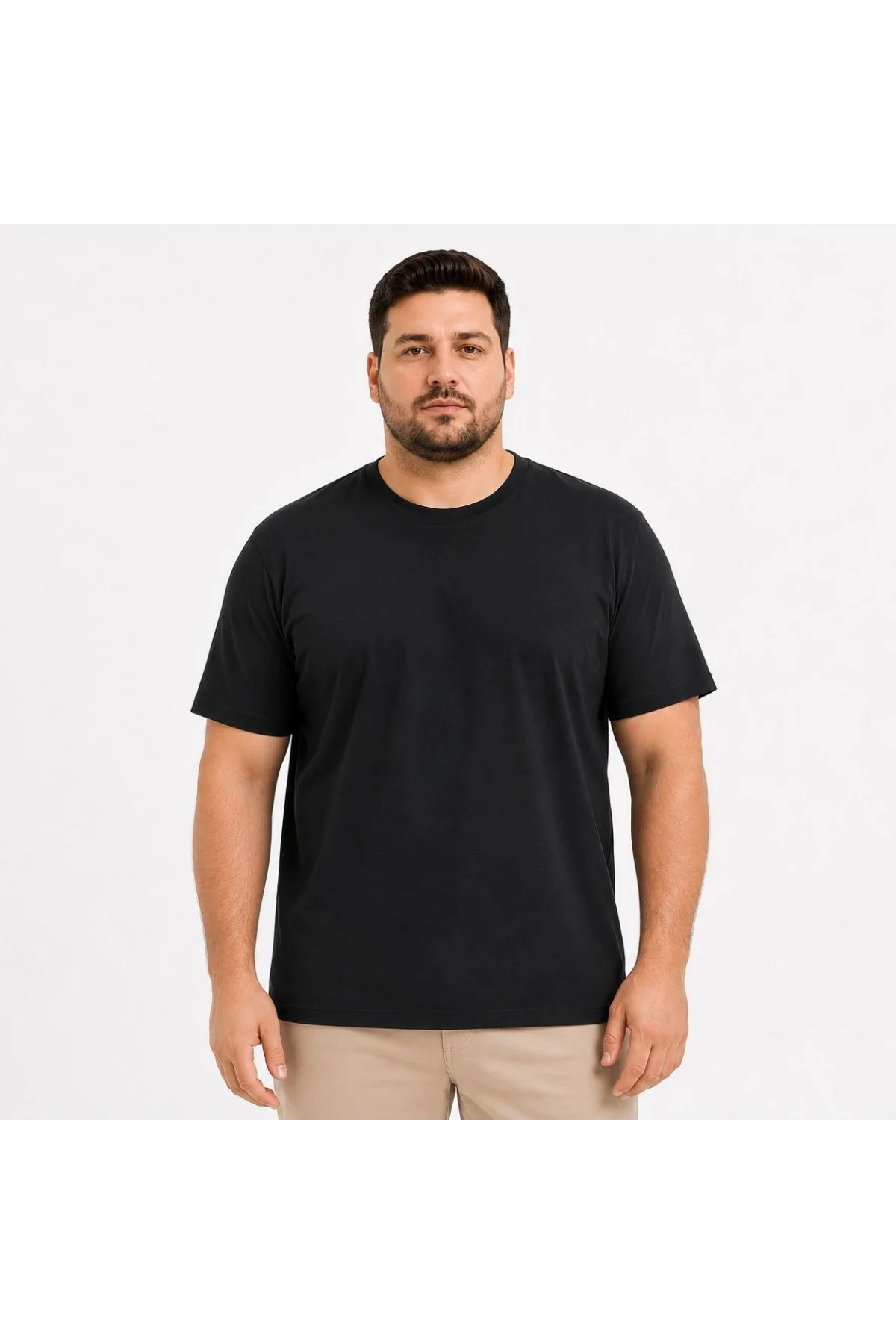 Erkek Battal Big Size Basic Tişört Bisiklet Yaka Rahat Kalıp T-Shirt - Siyah