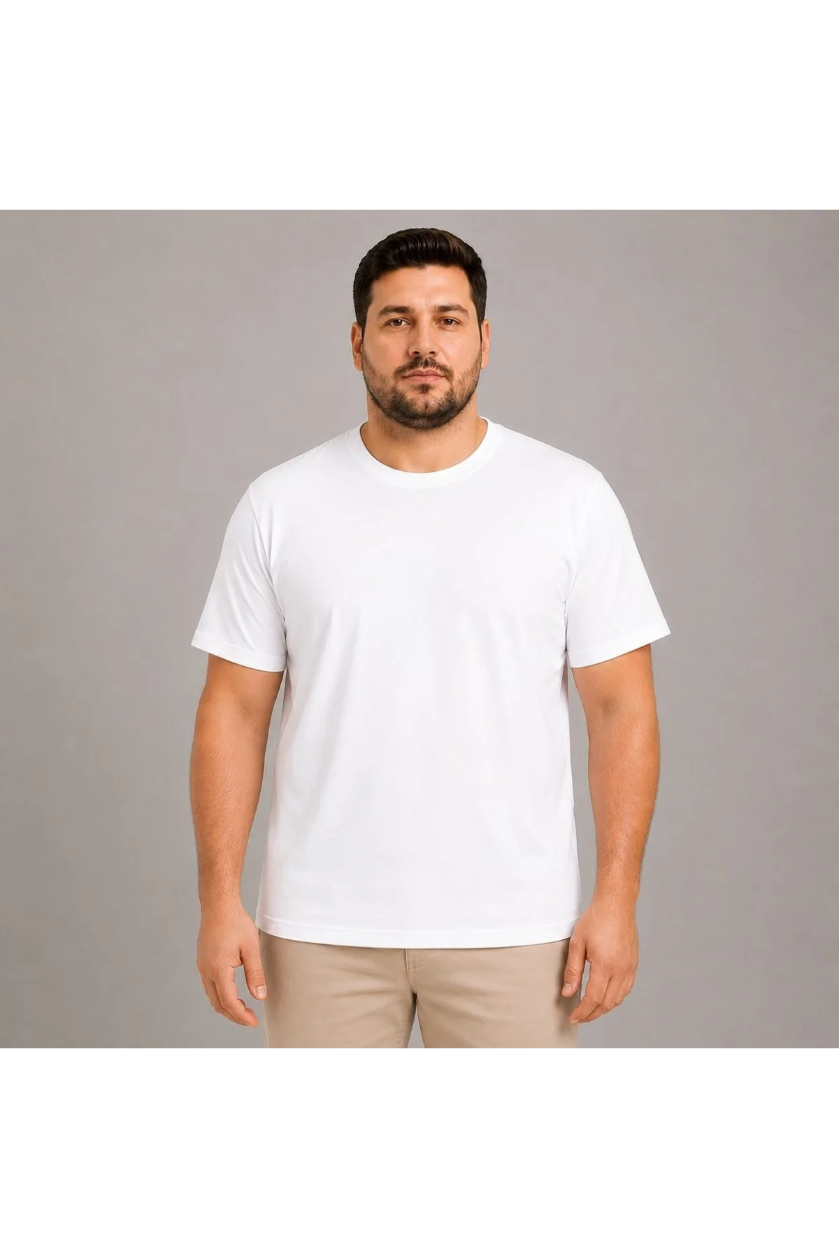 Erkek Battal Big Size Basic Tişört Bisiklet Yaka Rahat Kalıp T-Shirt - Beyaz