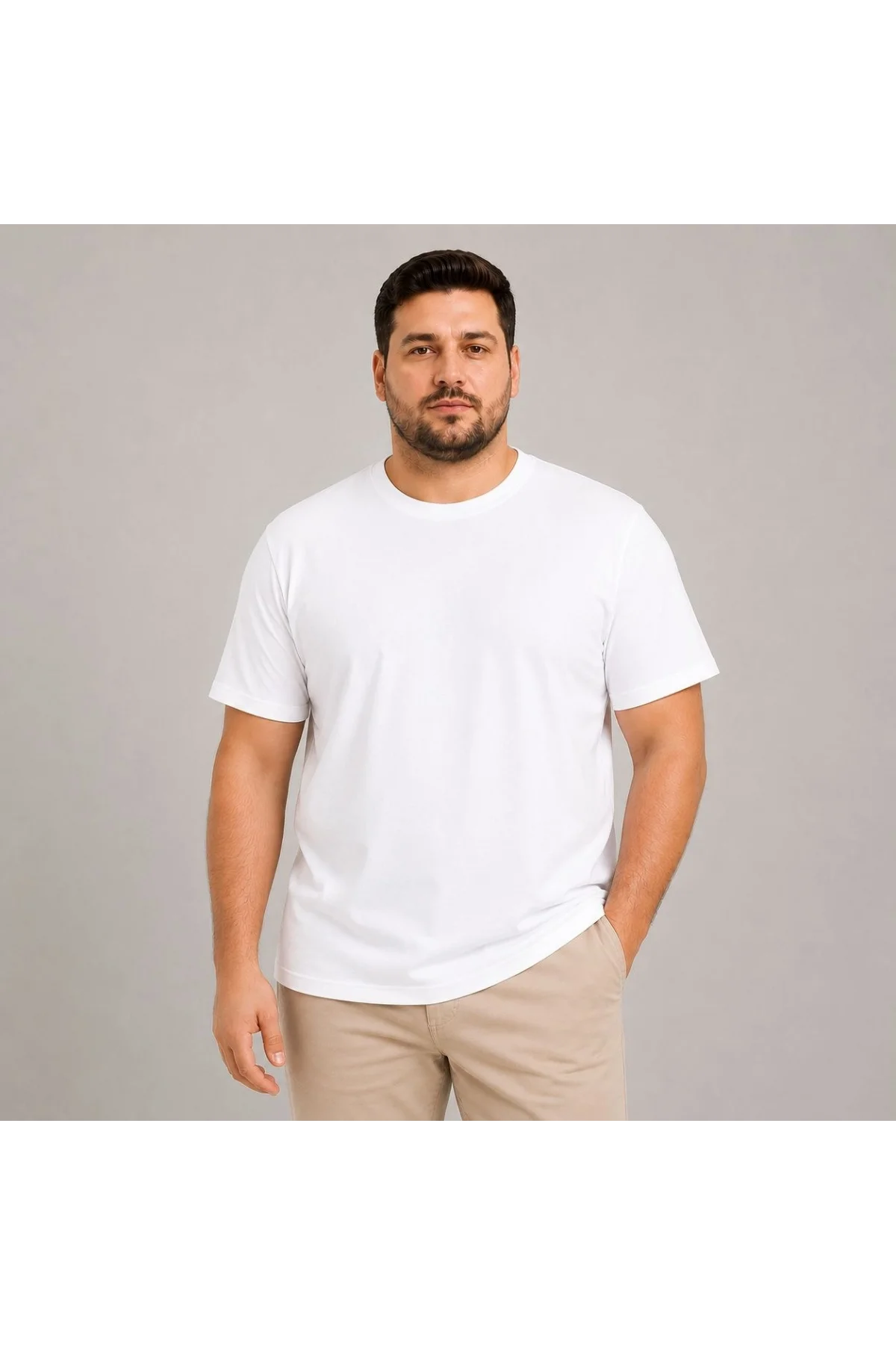Erkek Battal Big Size Basic Tişört Bisiklet Yaka Rahat Kalıp T-Shirt - Beyaz