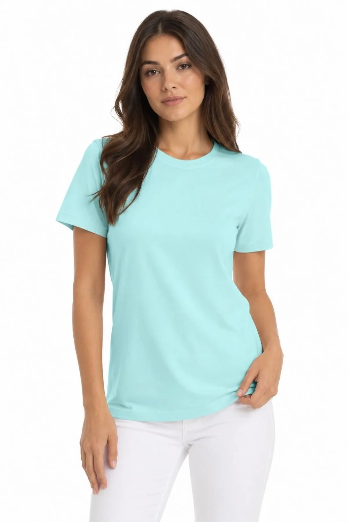 Kadın T-Shirt Bisiklet Yaka Slim Fit Likralı Tişört Günlük Basic Body - Turkuaz
