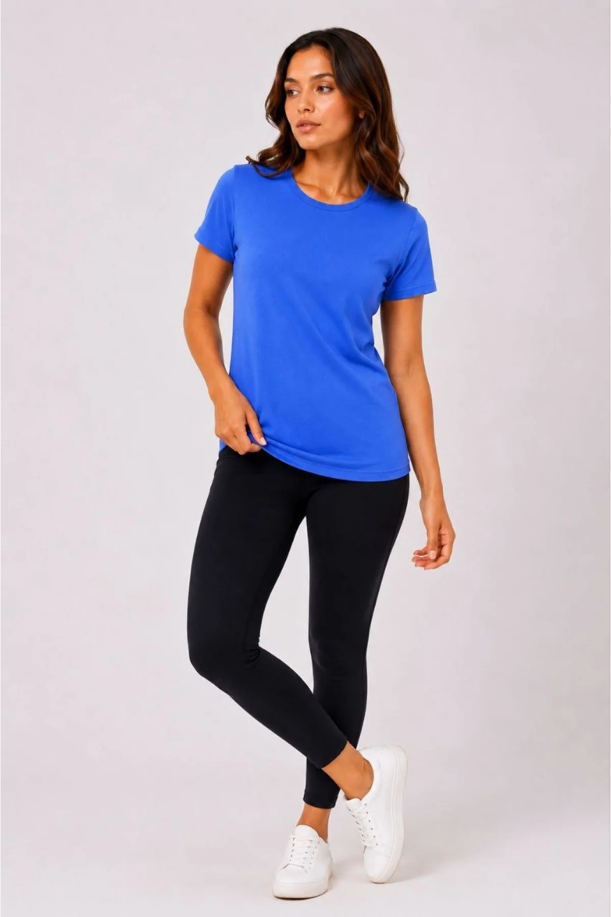 Kadın Basic Tişört Bisiklet Yaka Kısa Kol Günlük Yazlık Slim fit T-Shirt - Mavi