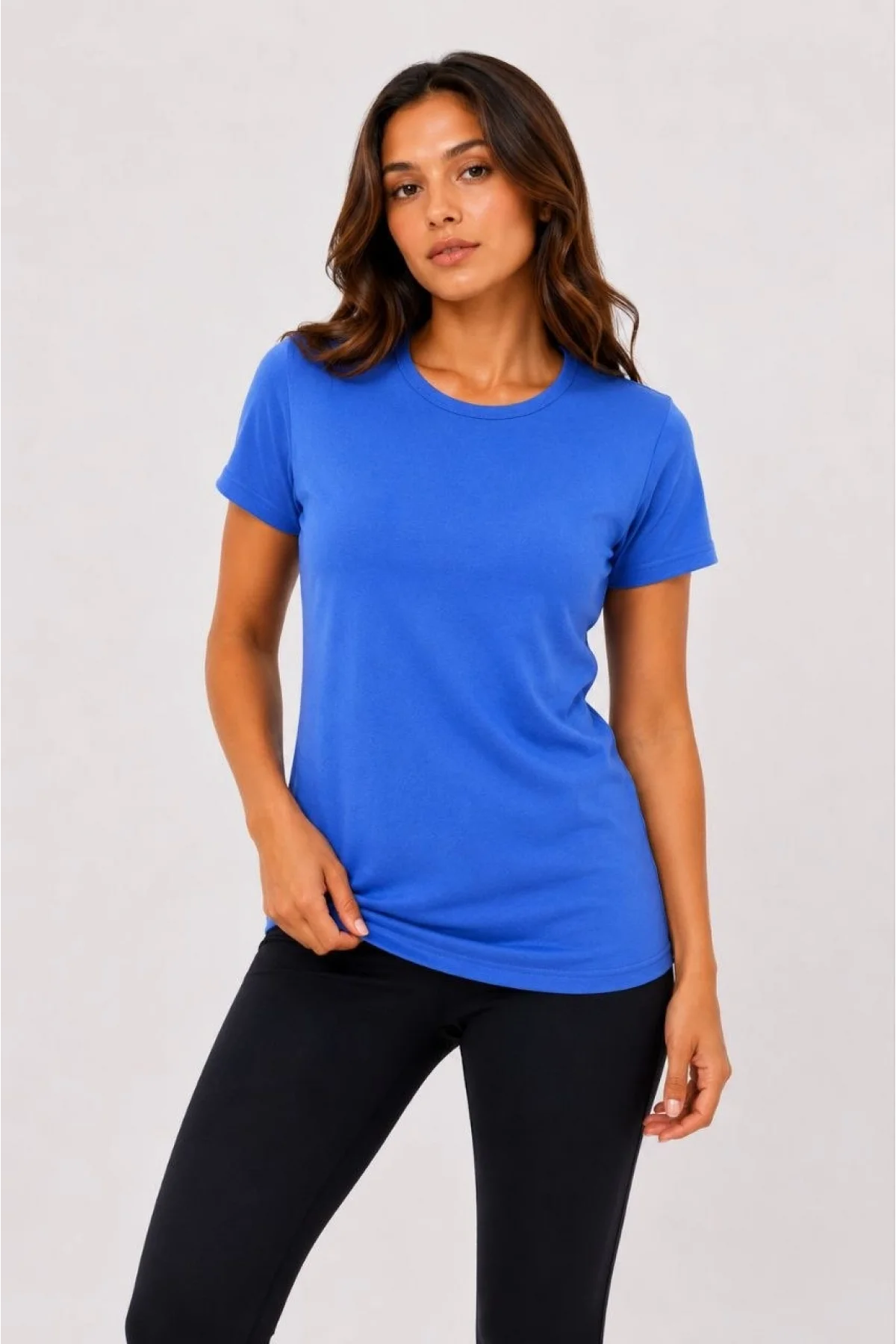 Kadın Basic Tişört Bisiklet Yaka Kısa Kol Günlük Yazlık Slim fit T-Shirt - Mavi