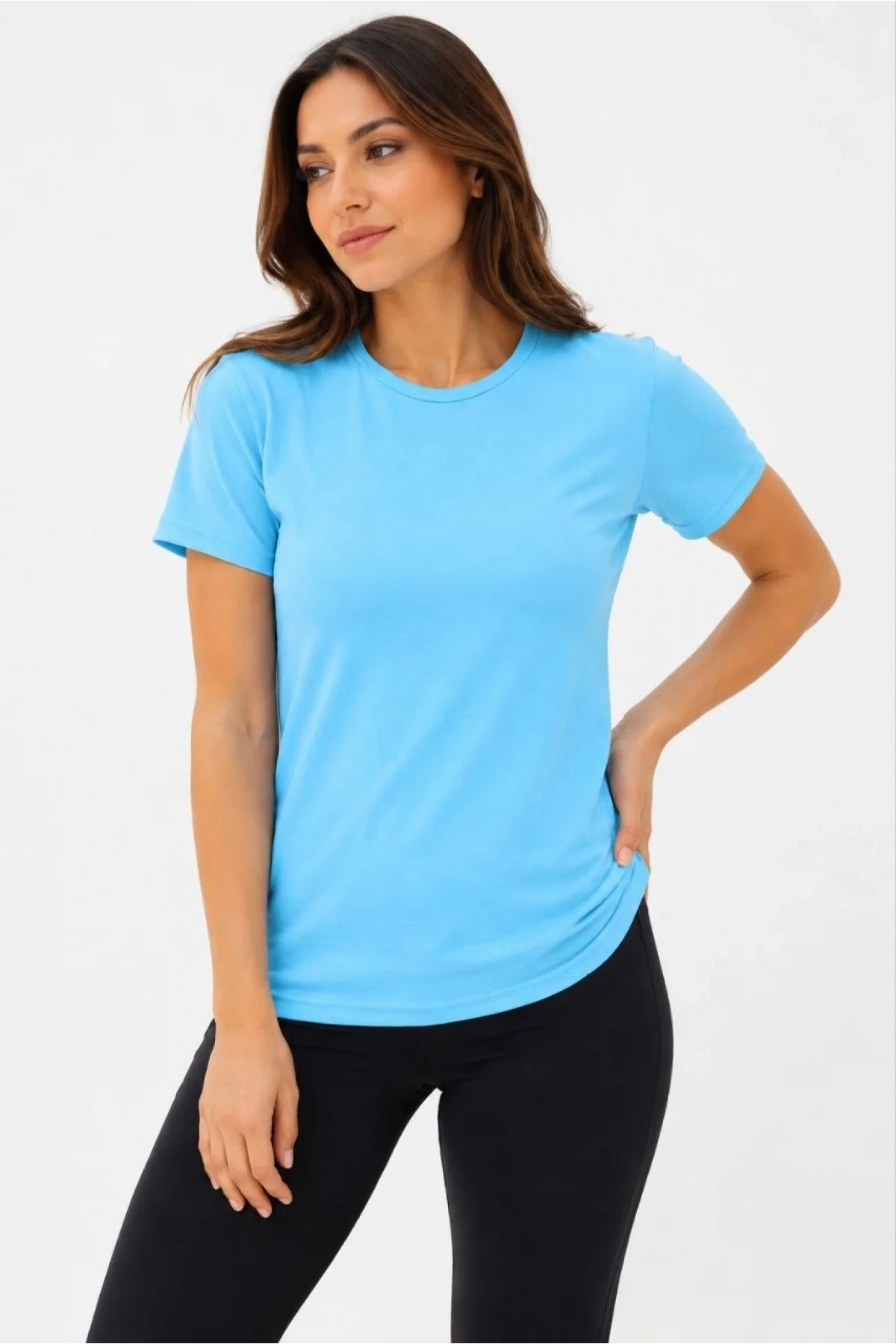 Kadın Basic Tişört Bisiklet Yaka Kısa Kol Günlük Yazlık Slim fit T-Shirt - Turkuaz