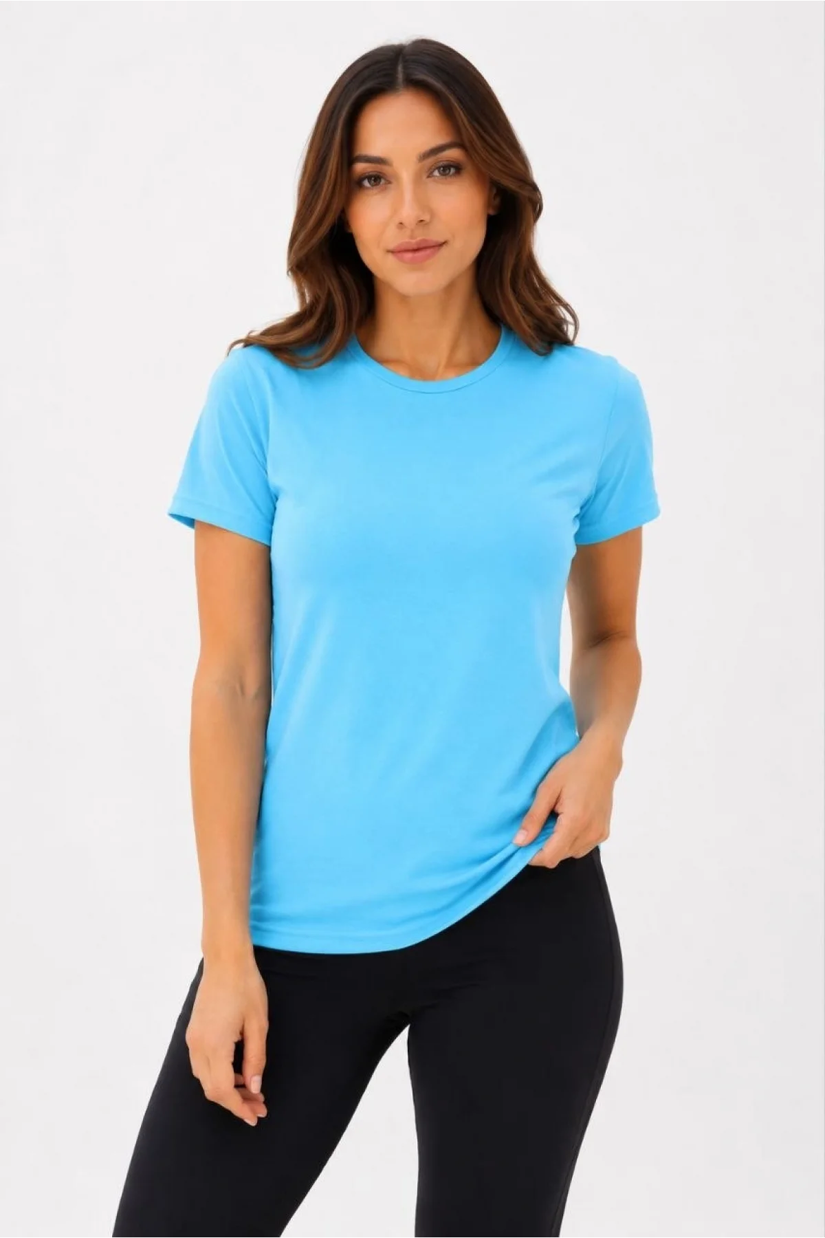 Kadın Basic Tişört Bisiklet Yaka Kısa Kol Günlük Yazlık Slim fit T-Shirt - Turkuaz