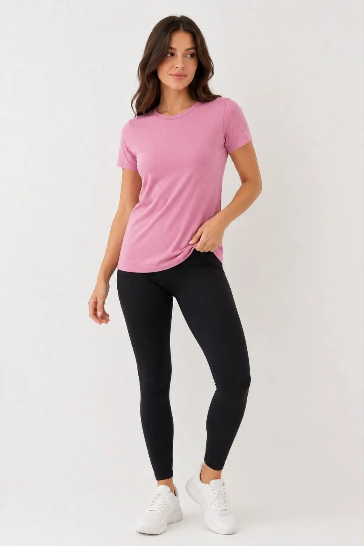 Kadın Basic Tişört Bisiklet Yaka Kısa Kol Günlük Yazlık Slim fit T-Shirt - Pembe