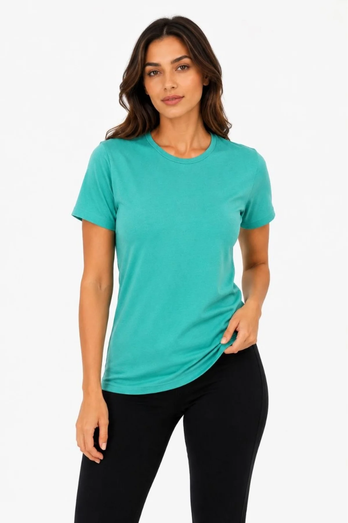 Kadın Basic Tişört Bisiklet Yaka Kısa Kol Günlük Yazlık Slim fit T-Shirt - Su Yeşili