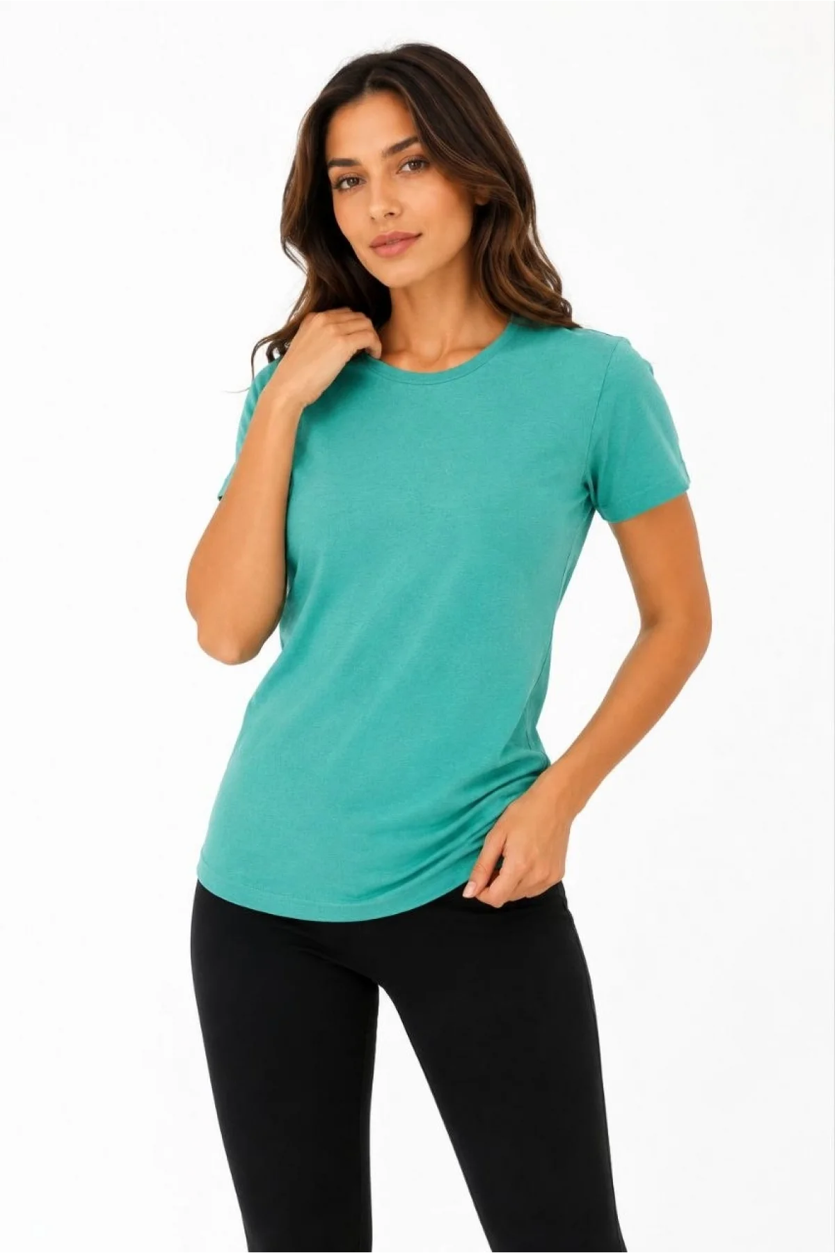 Kadın Basic Tişört Bisiklet Yaka Kısa Kol Günlük Yazlık Slim fit T-Shirt - Su Yeşili