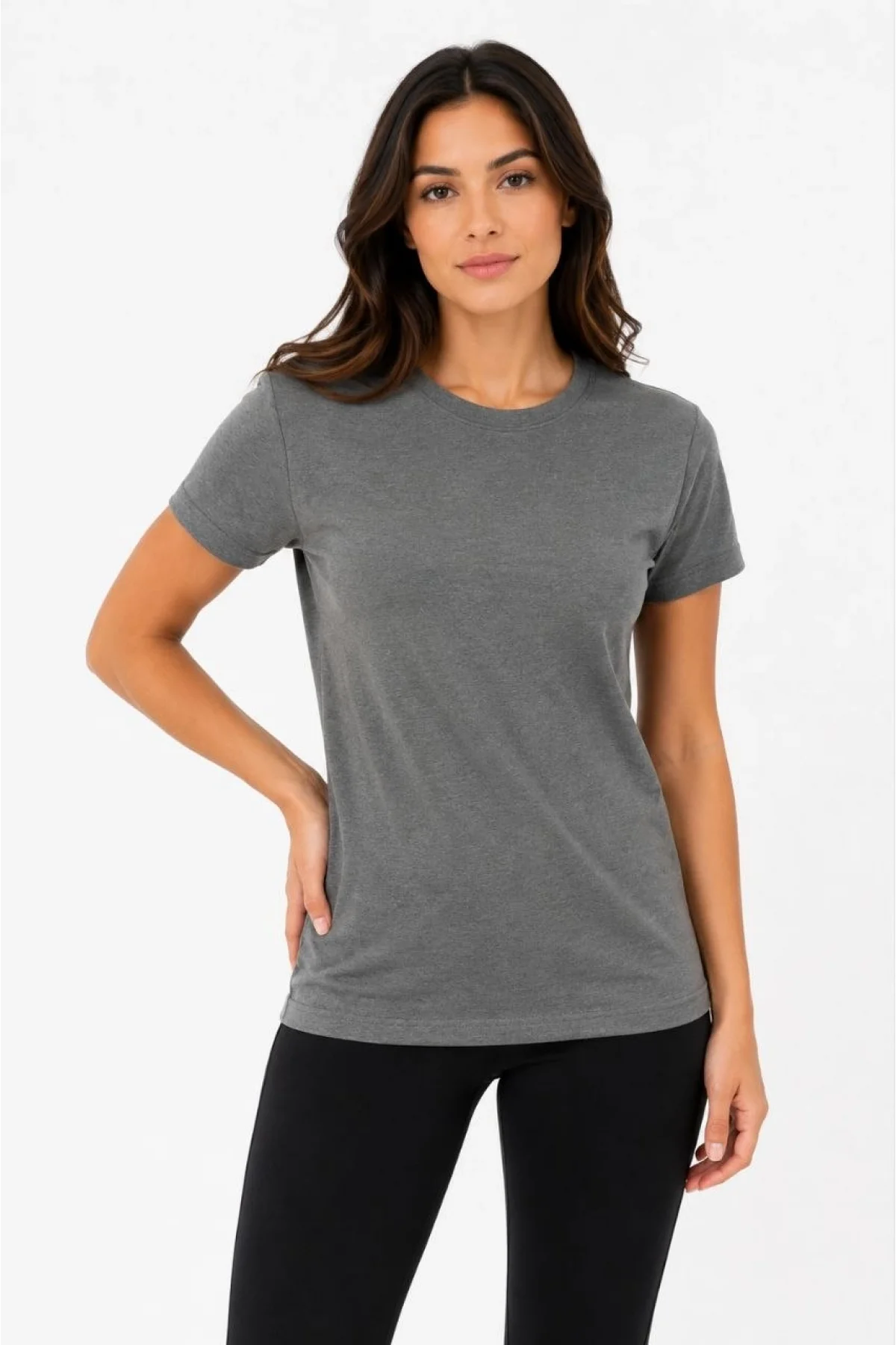 Kadın Basic Tişört Bisiklet Yaka Kısa Kol Günlük Yazlık Slim fit T-Shirt - Antrasit