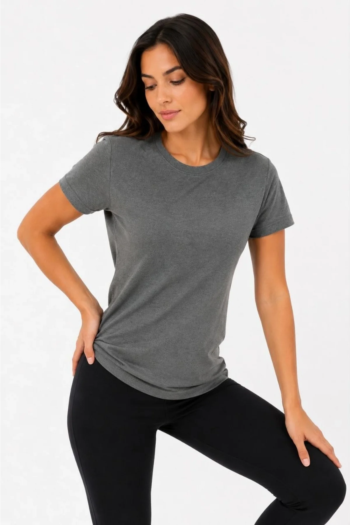 Kadın Basic Tişört Bisiklet Yaka Kısa Kol Günlük Yazlık Slim fit T-Shirt - Antrasit