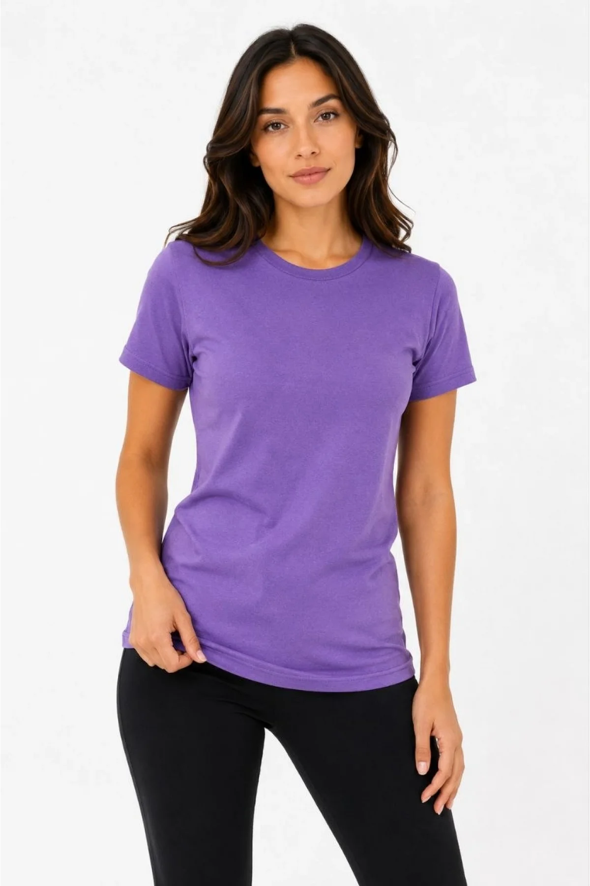 Kadın Basic Tişört Bisiklet Yaka Kısa Kol Günlük Yazlık Slim fit T-Shirt - Mor