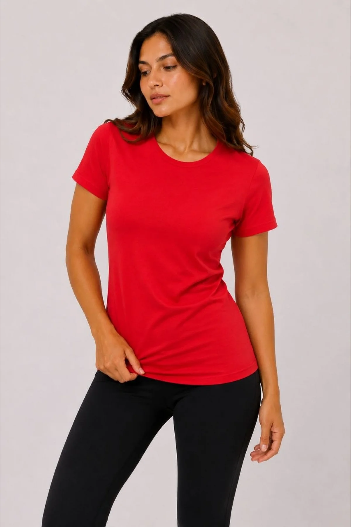 Kadın Basic Tişört Bisiklet Yaka Kısa Kol Günlük Yazlık Slim fit T-Shirt - Kırmızı