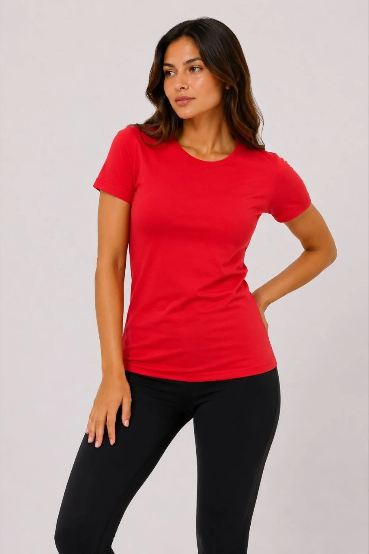 Kadın Basic Tişört Bisiklet Yaka Kısa Kol Günlük Yazlık Slim fit T-Shirt - Kırmızı