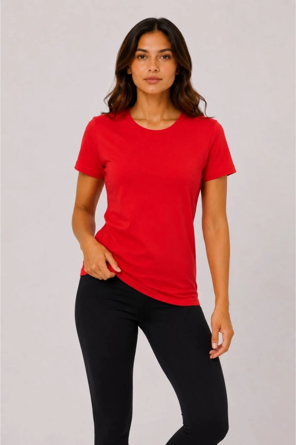 Kadın Basic Tişört Bisiklet Yaka Kısa Kol Günlük Yazlık Slim fit T-Shirt - Kırmızı