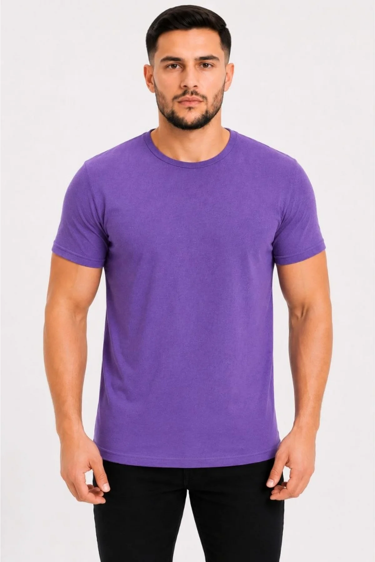 Erkek Basic Tişört Bisiklet Yaka Kısa Kol Günlük Yazlık Slim fit T-Shirt - Mor