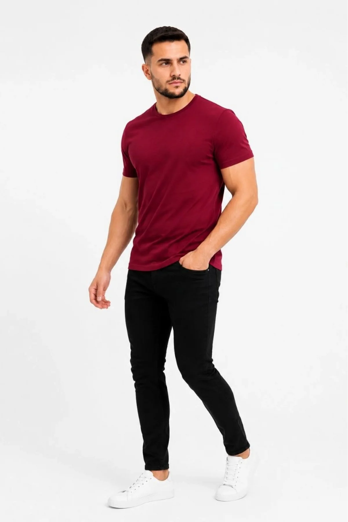 Erkek Basic Tişört Bisiklet Yaka Kısa Kol Günlük Yazlık Slim fit T-Shirt - Bordo