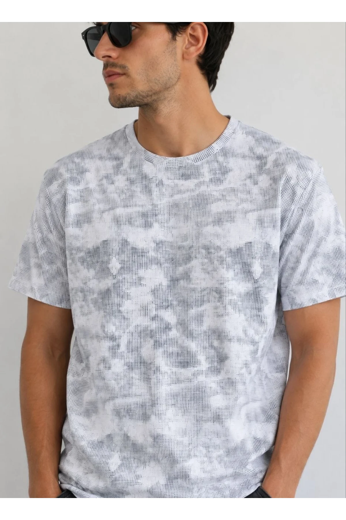 Erkek Batik Desenli Tişört Bisiklet Yaka Kısa Kol Regular Fit T-shirt - Gri