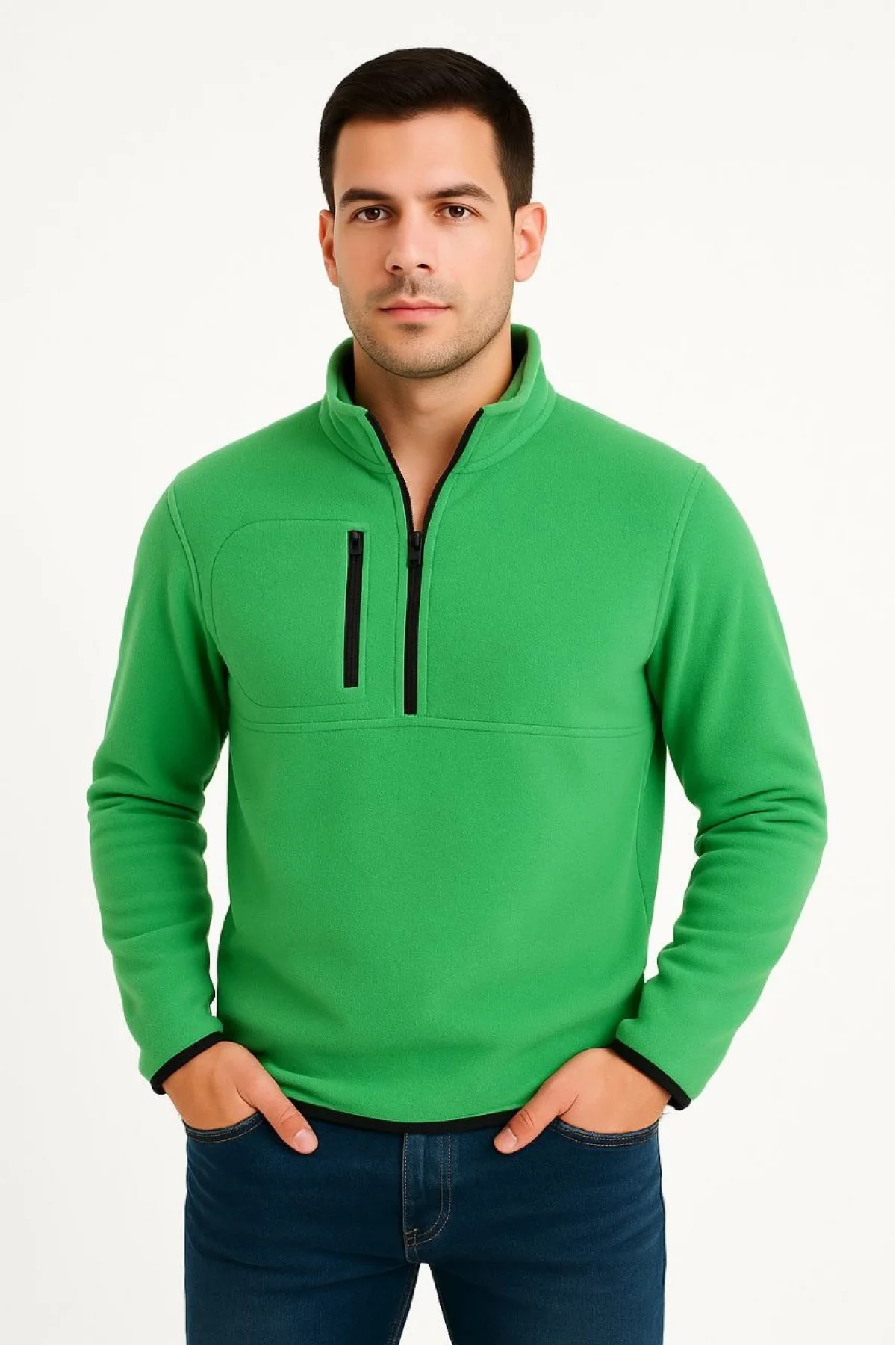 Arka Polar Kazak Dik Yaka - Yeşil