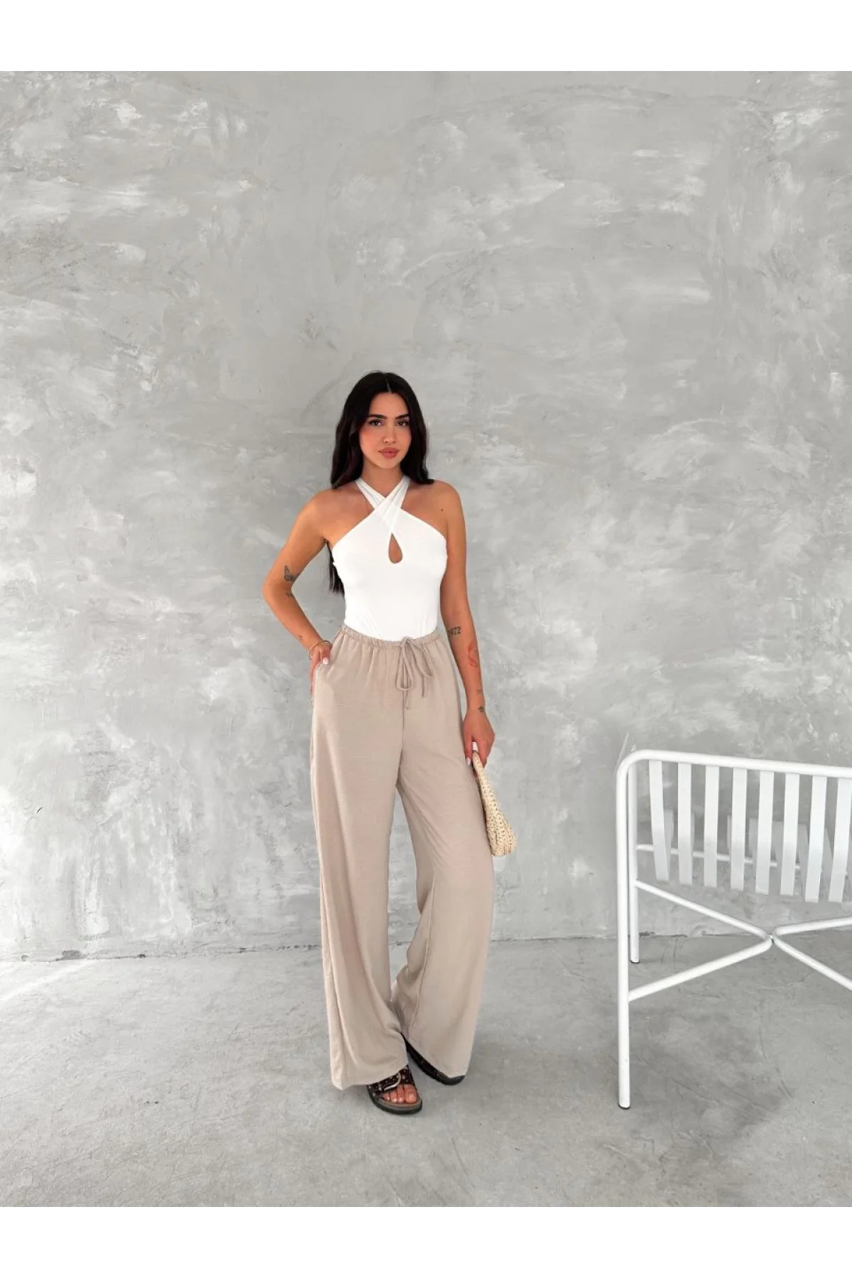 Ayrobin Oversize Kadın Pantalon - Bej