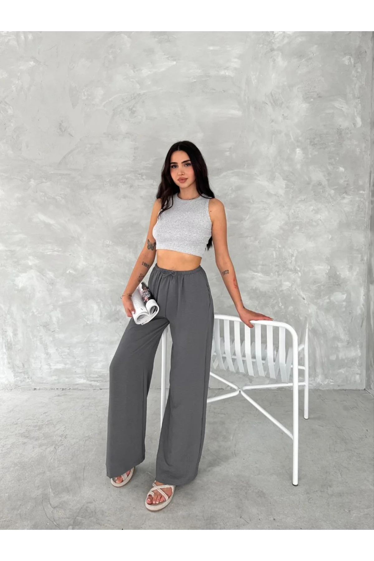 Ayrobin Oversize Kadın Pantalon - Füme