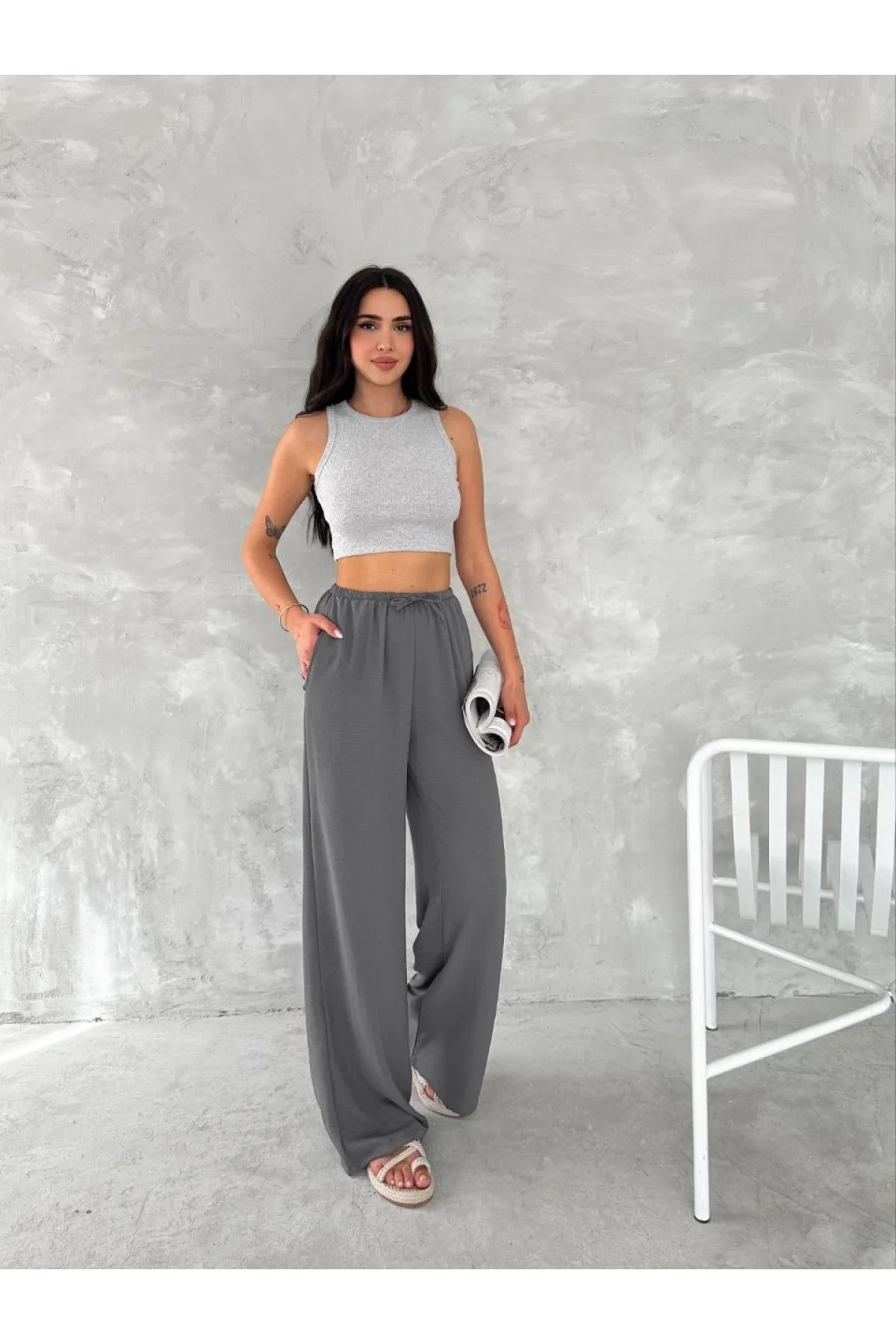 Ayrobin Oversize Kadın Pantalon - Füme