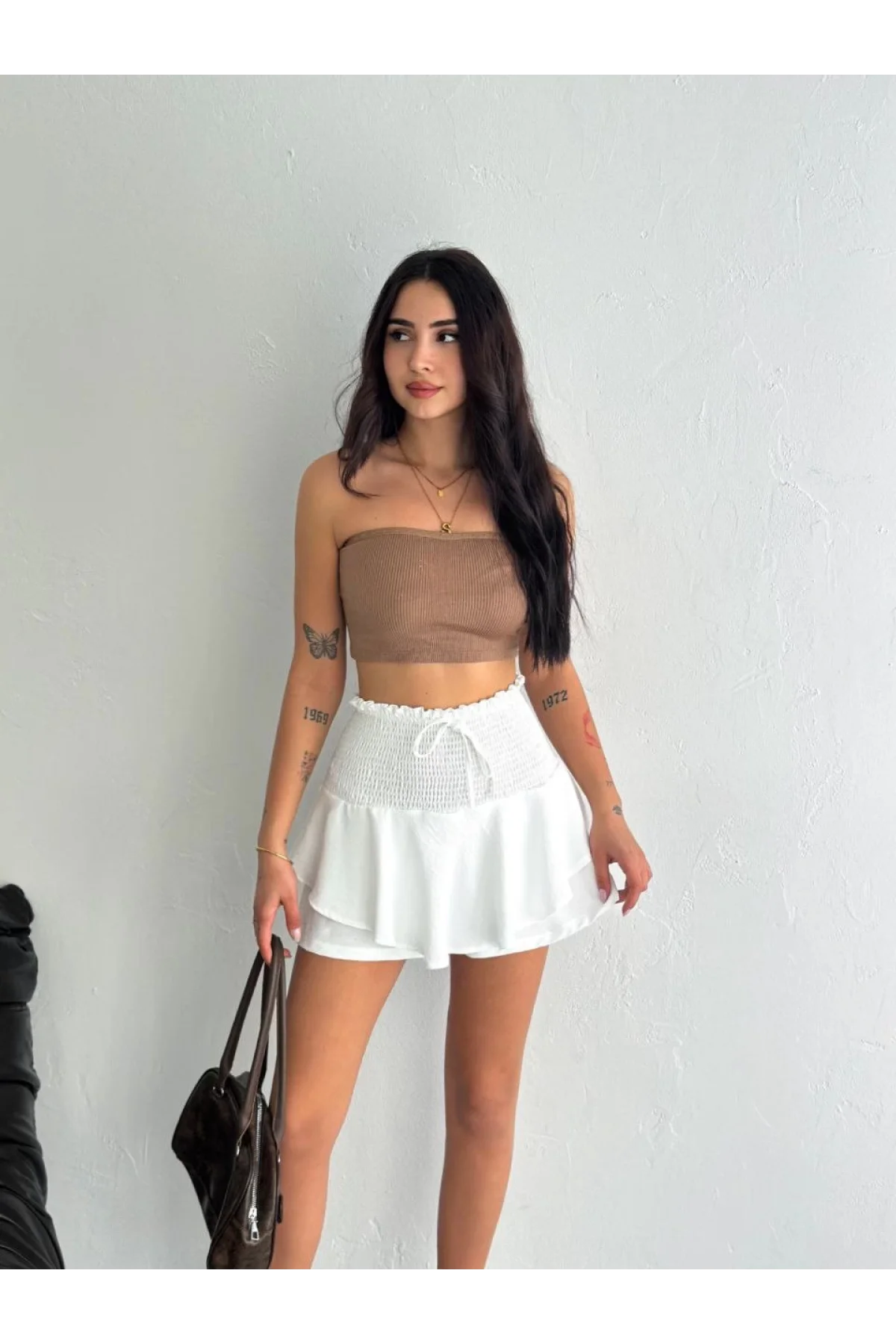 Ayrobin Şortlu Etek - Beyaz