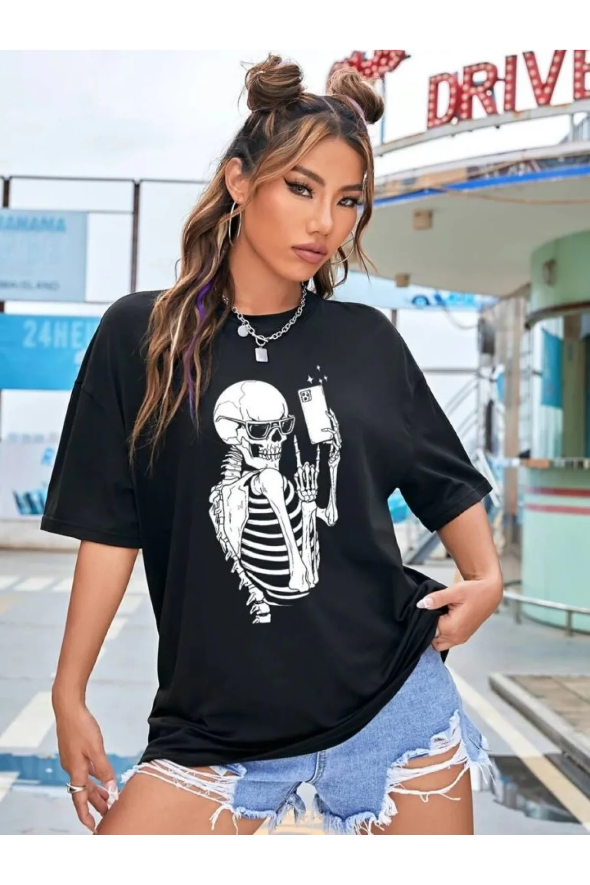 Baskılı Kadın T-shirt - Siyah