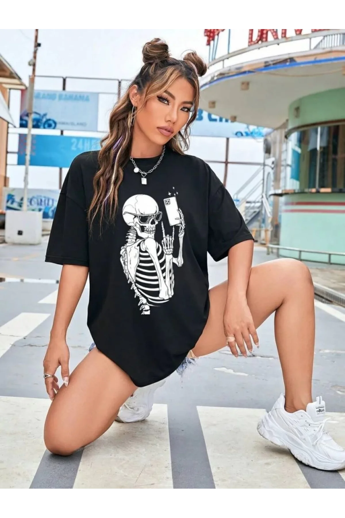 Baskılı Kadın T-shirt - Siyah