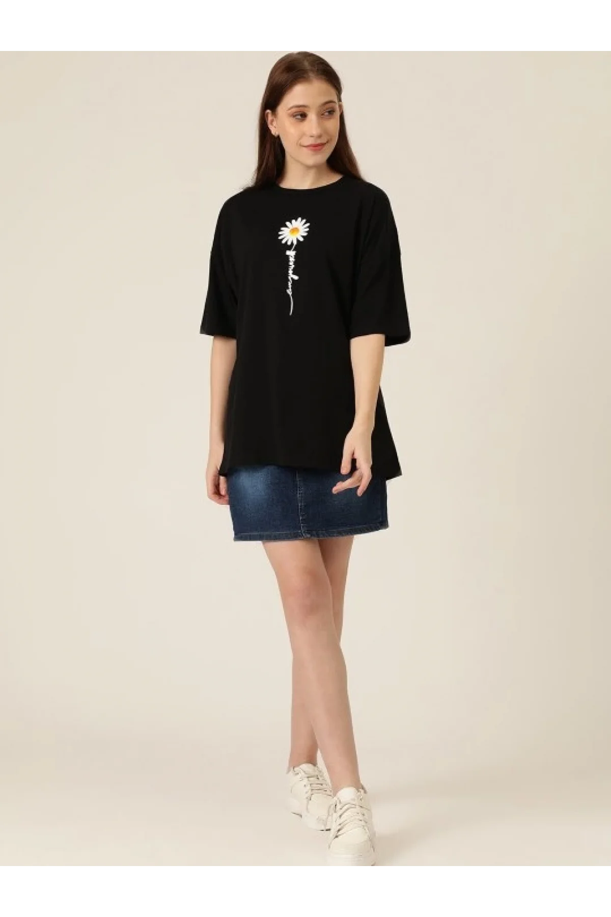 Baskılı Kadın T-shirt - Siyah