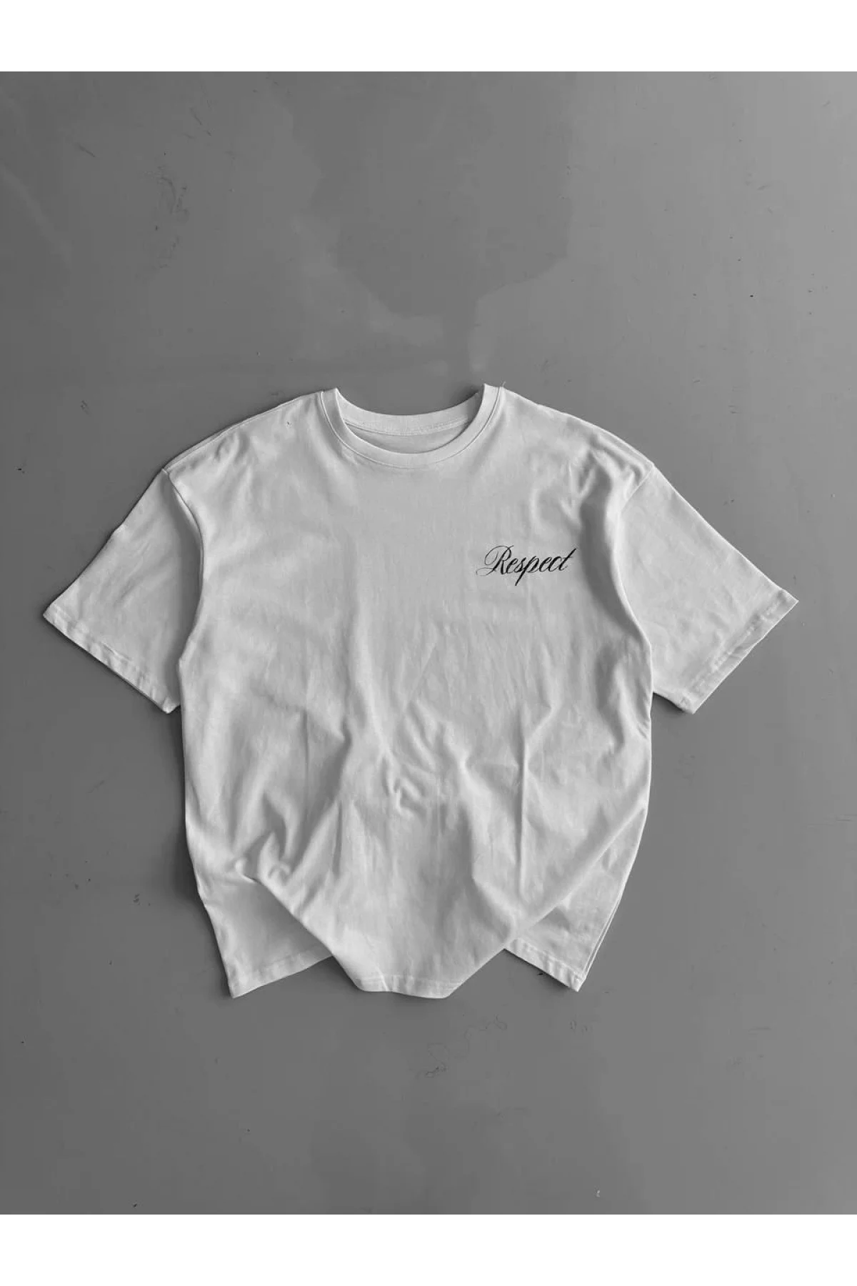 20/1 Penye Compack Baskılı Oversize Bisiklet Yaka Kısa Kol Yazlık T-shirt - Beyaz