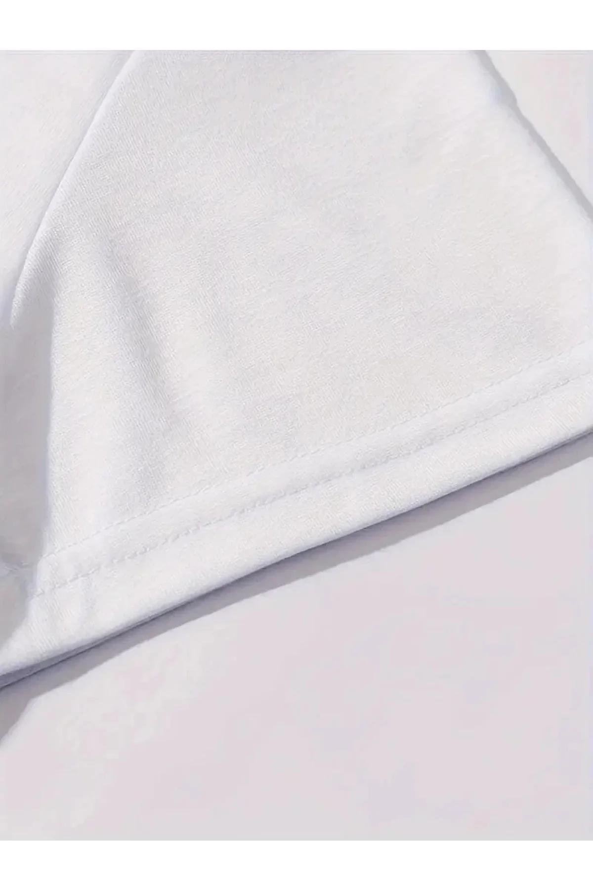 20/1 Penye Compack Baskılı Oversize Kahve Desenli Kadın Kısa Kol T-shirt - Beyaz