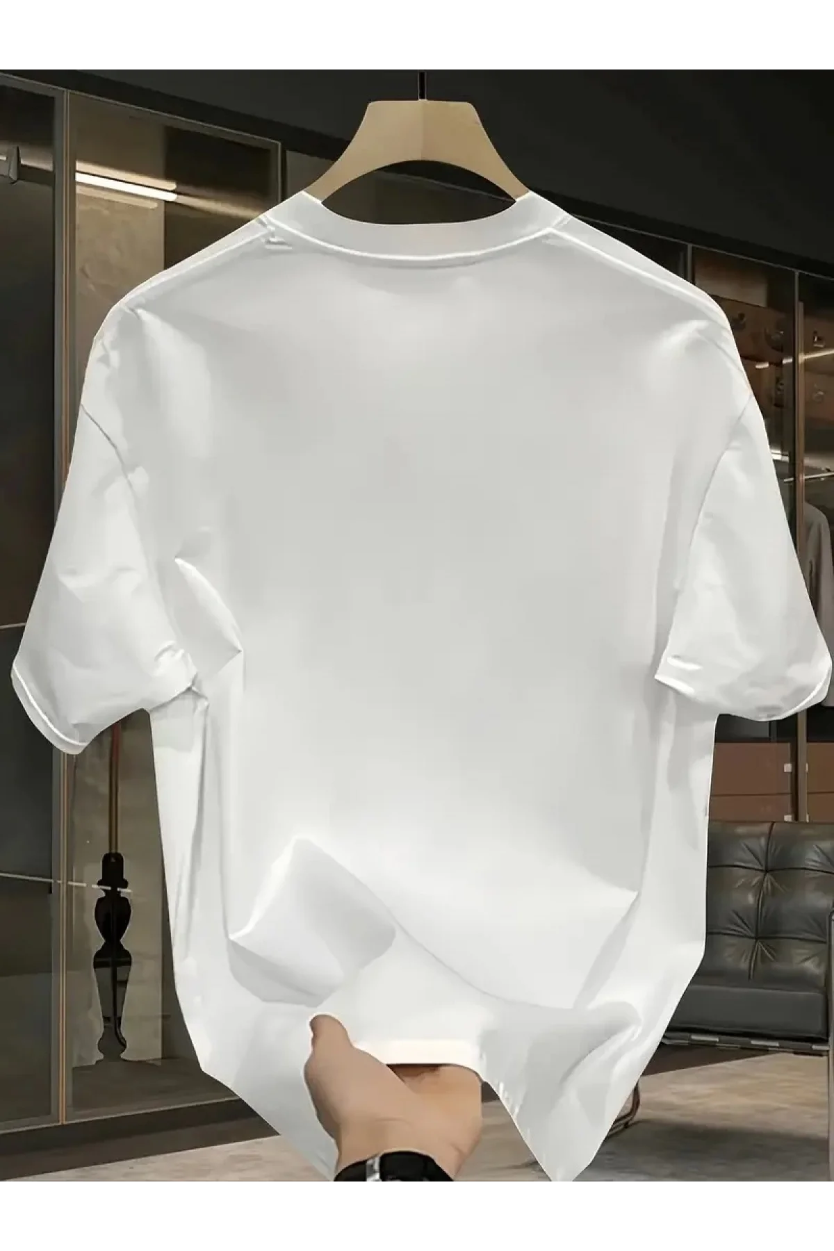 Pembe Panter Baskılı Erkek Oversize Günlük Kısa Kollu Tişört İlkbahar ve Yaz için Mükemmeldir - Beyaz