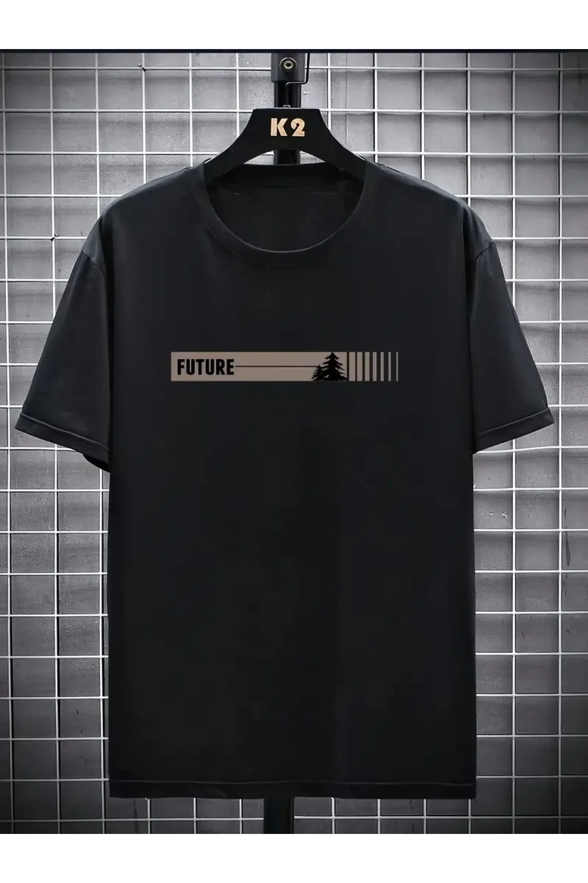 20/1 Penye Compack FUTRE Baskılı Oversize Kısa Kol Bisiklet Yaka T-shirt - Siyah