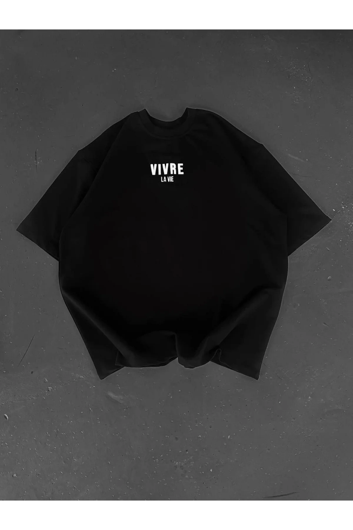 Baskılı Oversize Bisiklet Yaka T-shirt - Siyah