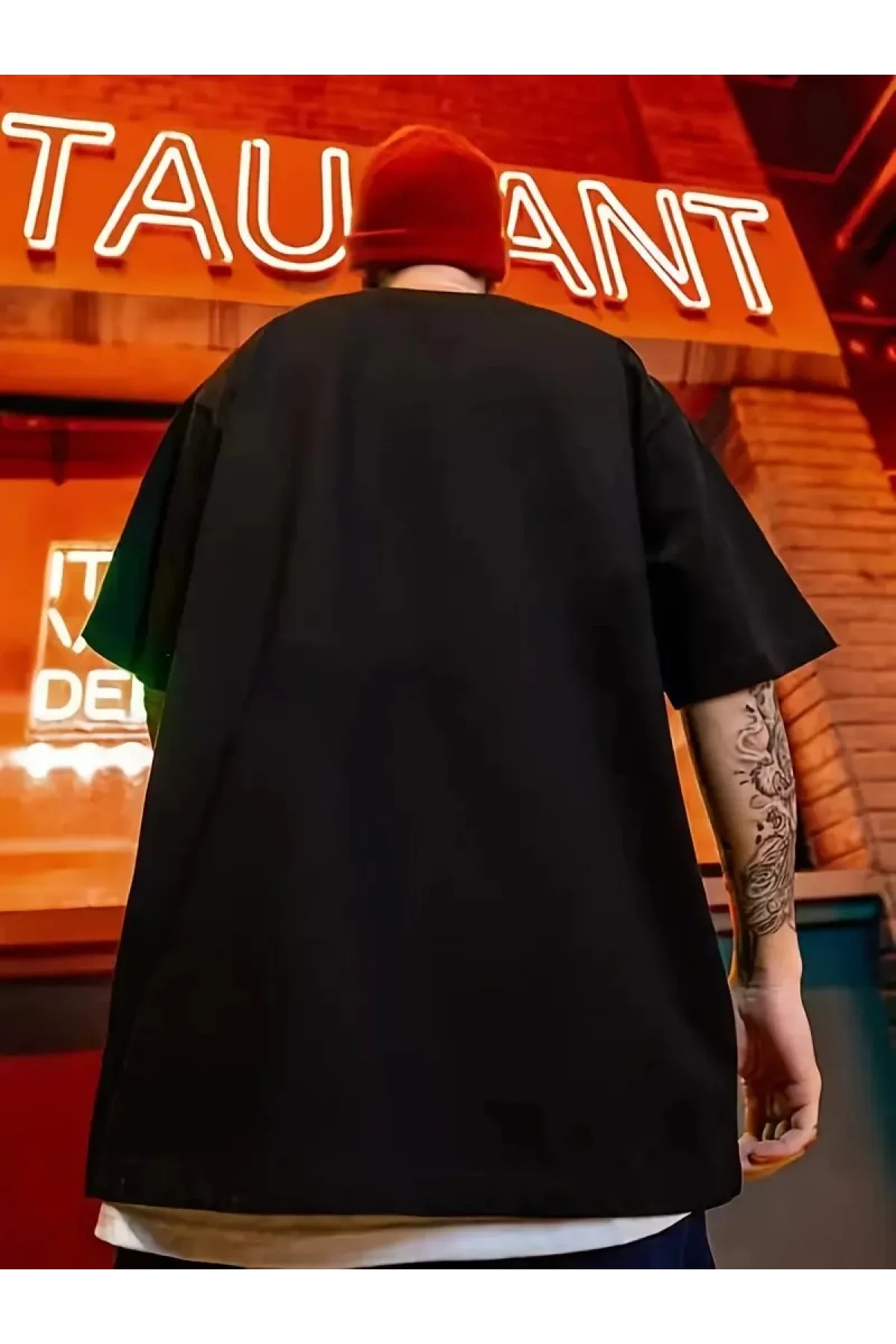 erkek büyük beden Kart baskılı düz renk kısa kollu bisiklet yaka tişört gündelik giyim - Siyah