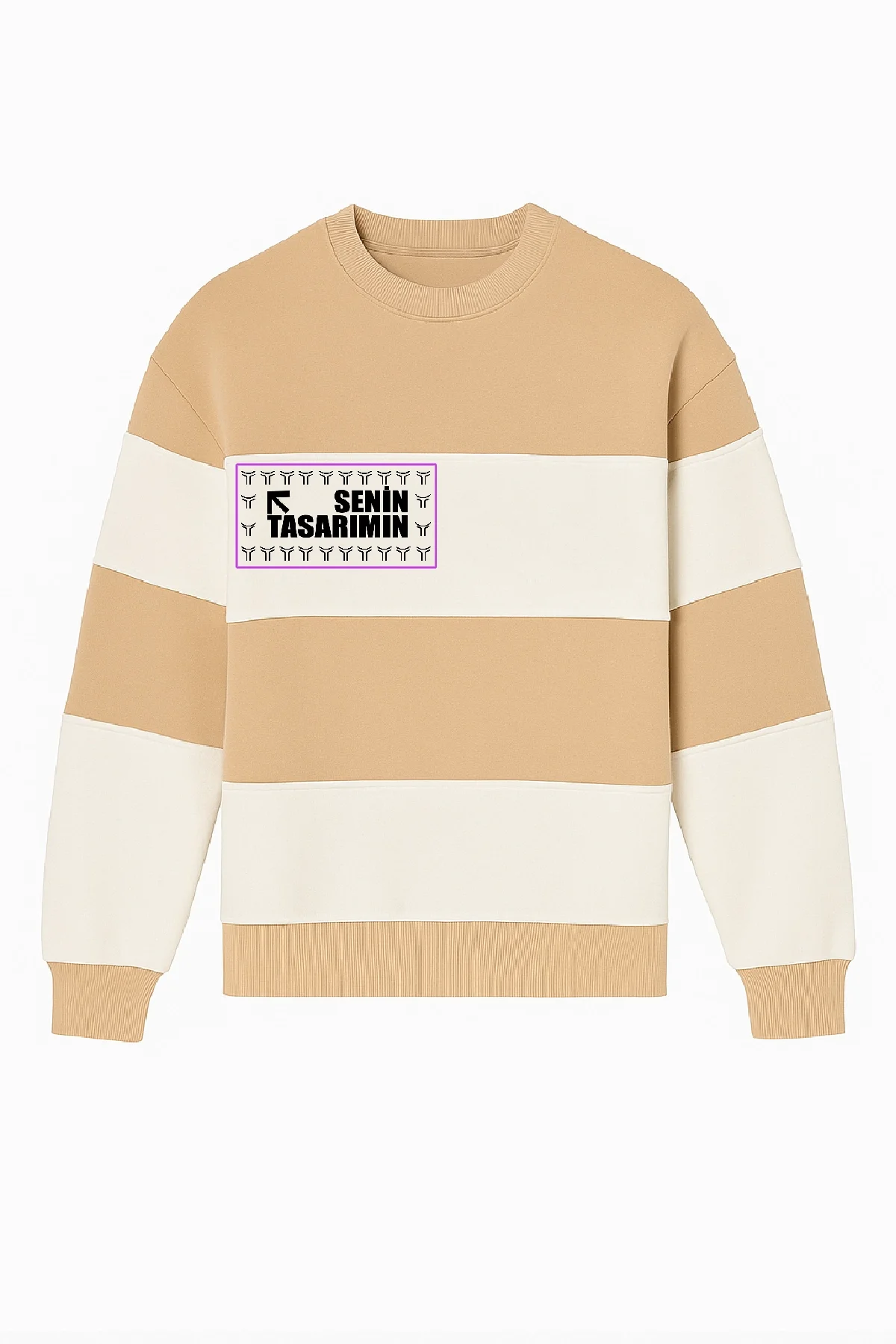 Ön Bisiklet Yaka Parçalı Sweatshirt - Bej