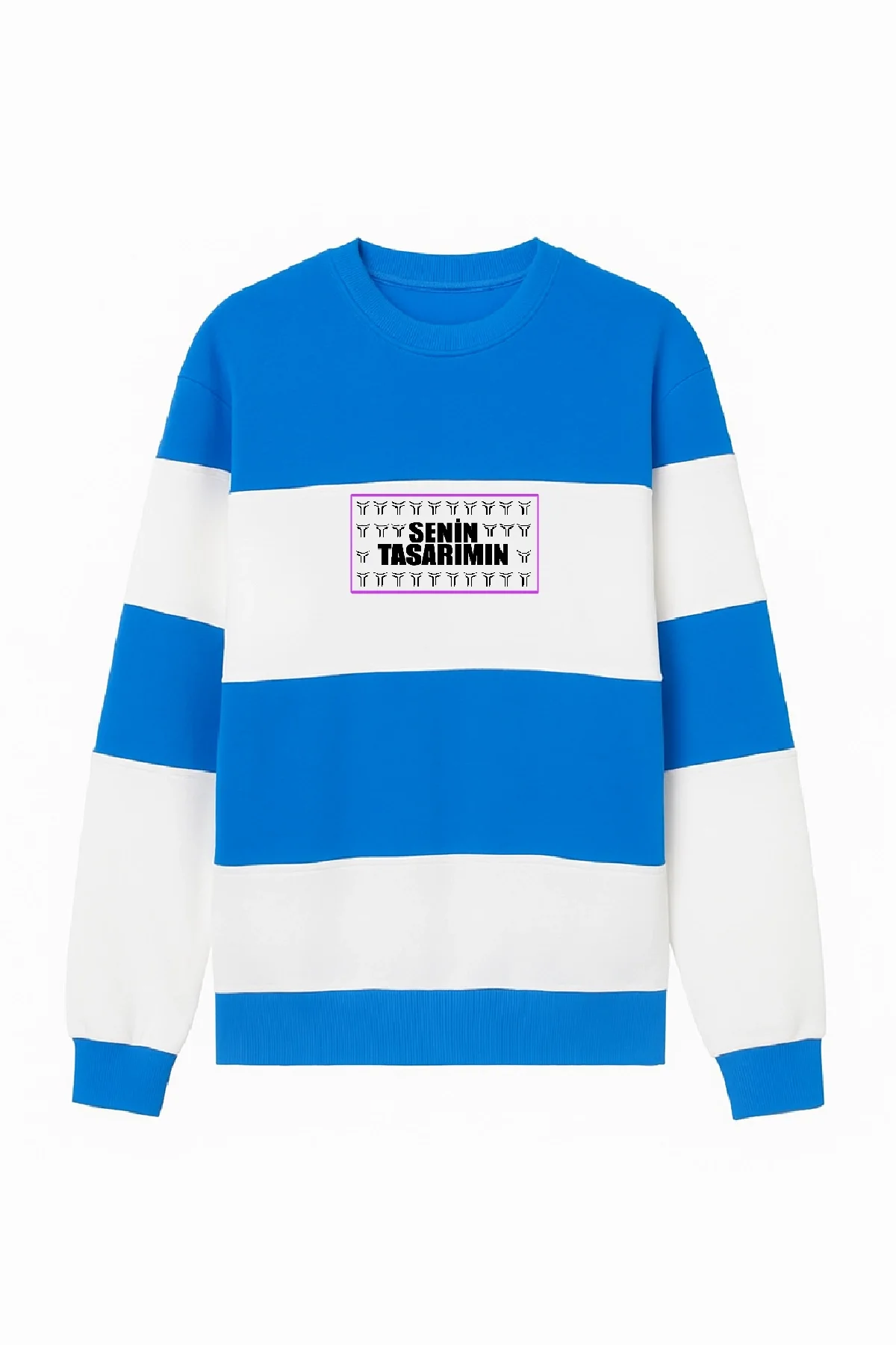 Ön Bisiklet Yaka Parçalı Sweatshirt - Mavi