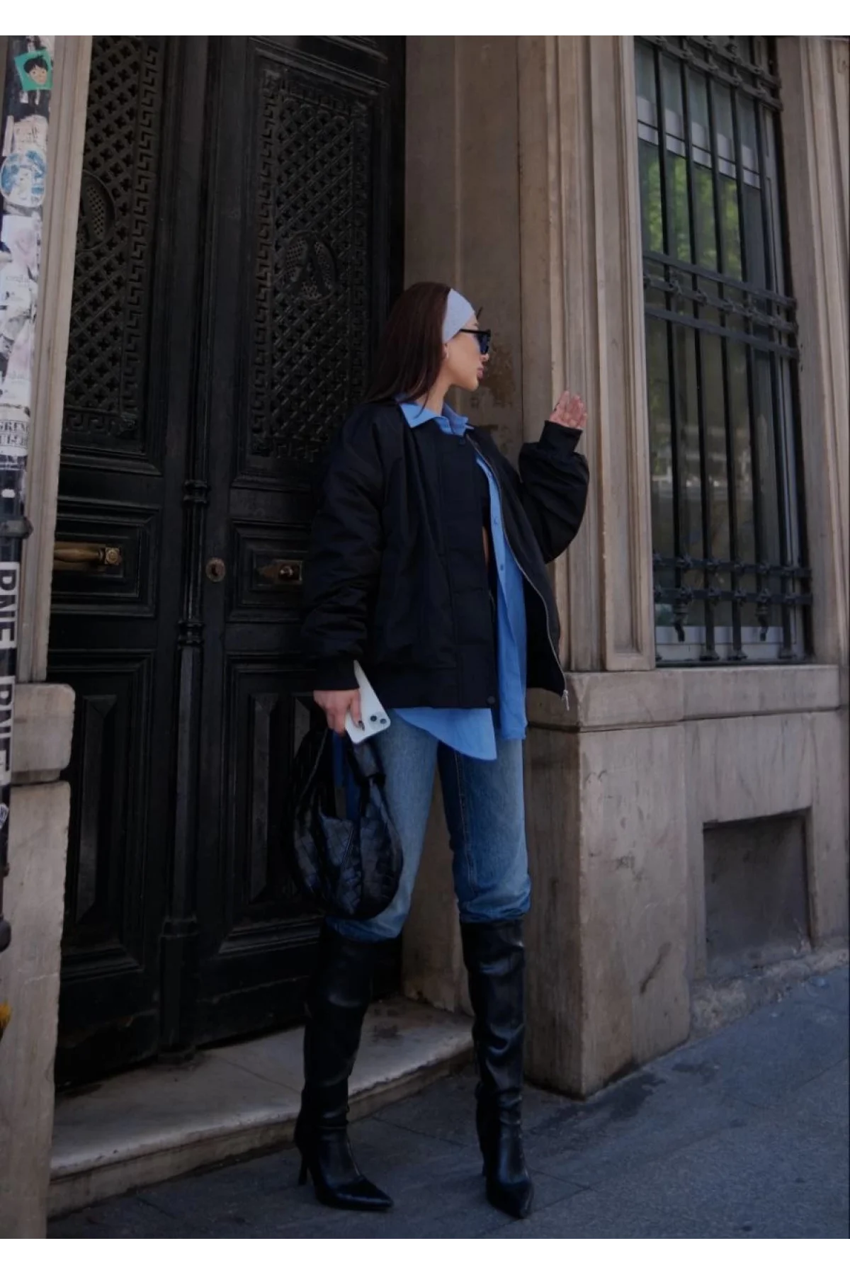 Cepli Bomber Ceket Mont - Siyah