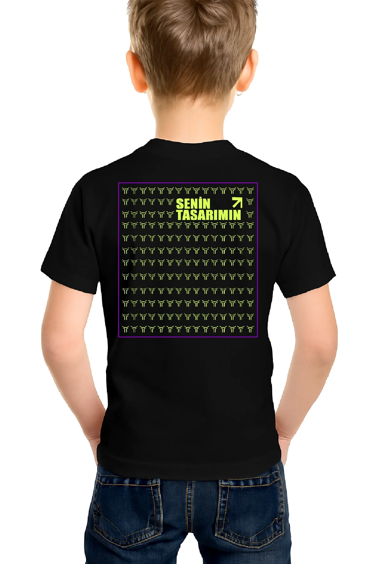 Ön Arka Çocuk Basic Tshirt - Siyah