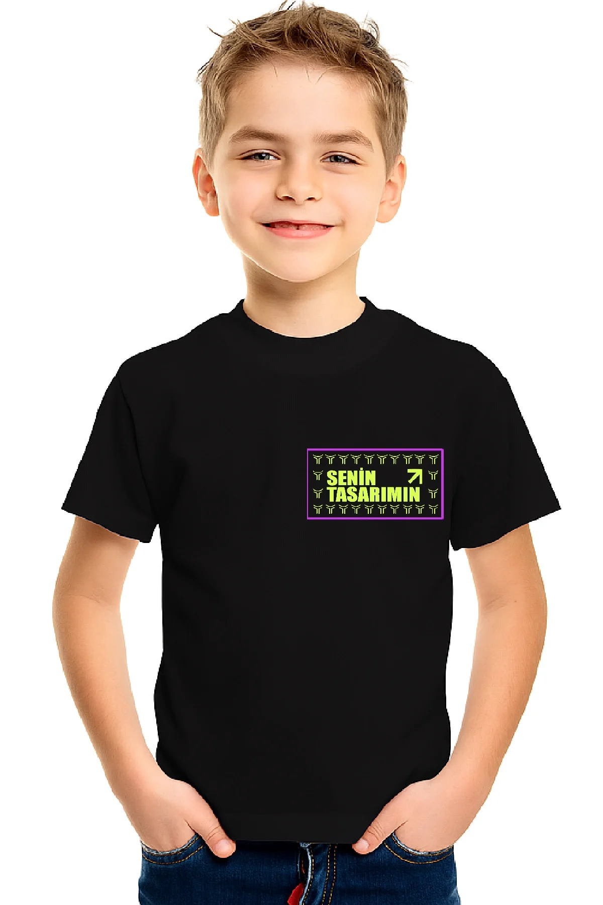 Ön Arka Çocuk Basic Tshirt - Siyah