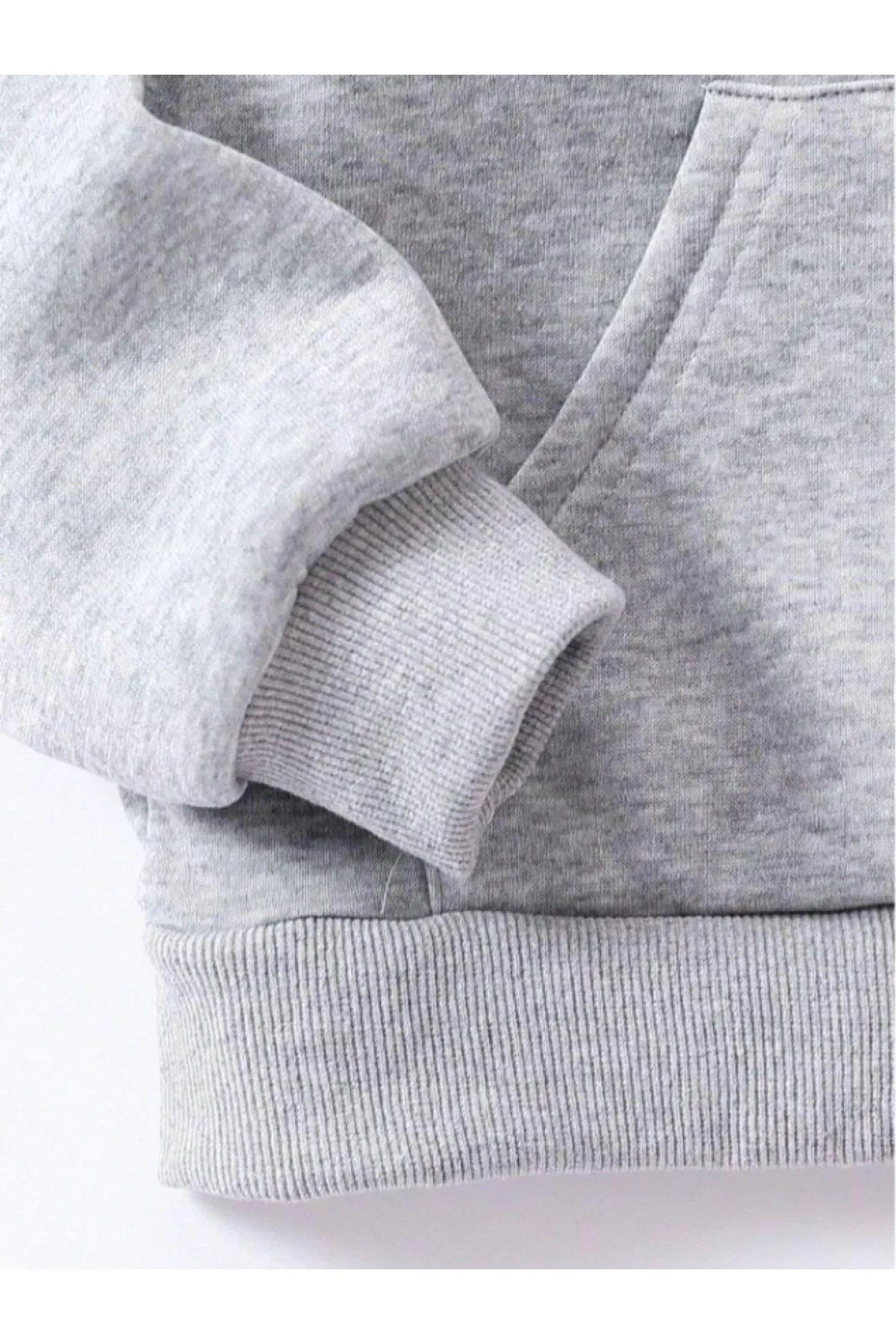 Çocuk Unisex Kapüşonlu Kedicik Baskılı Pamuklu Sweatshirt - Gri
