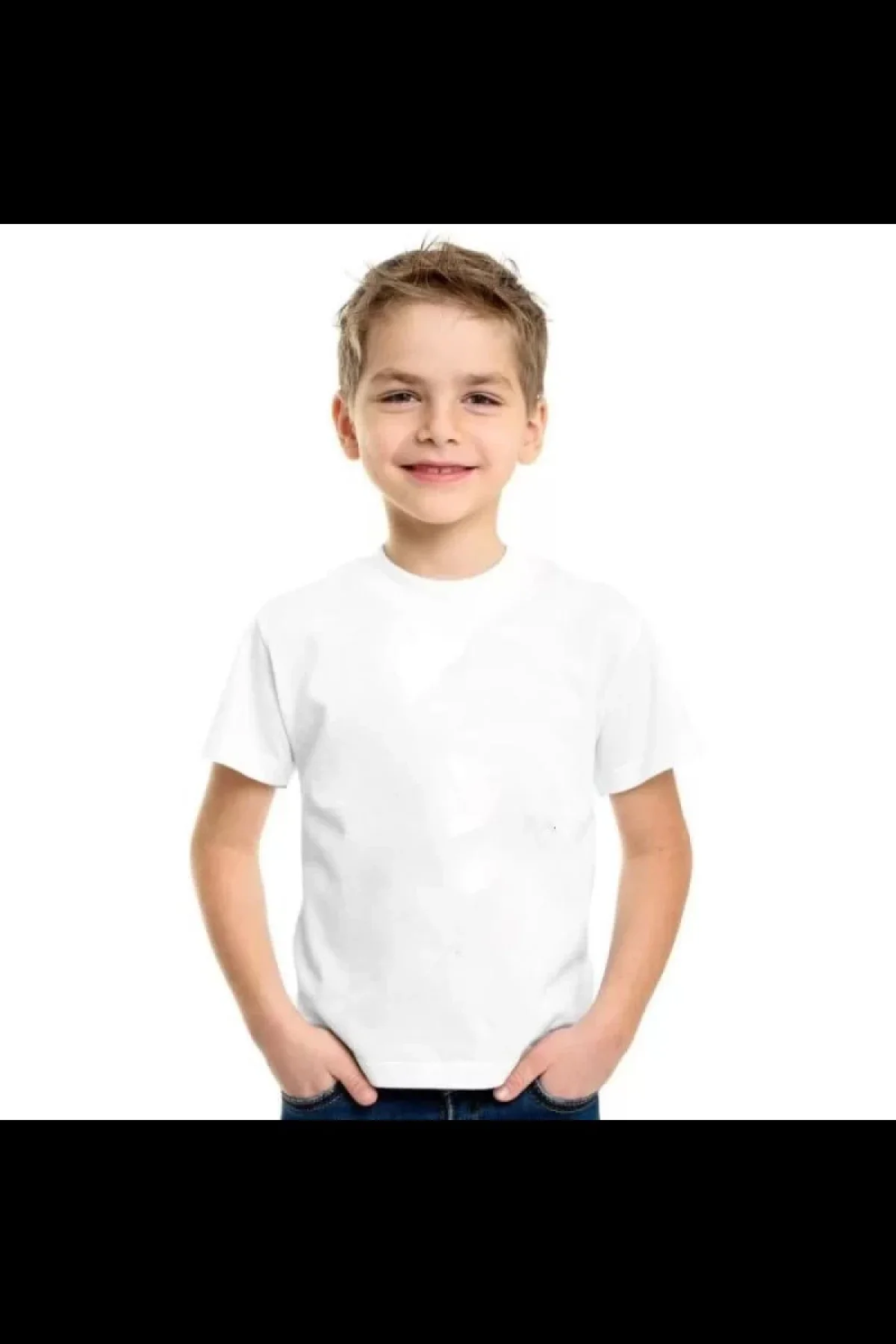 Çocuk Unisex Kapüşonlu Özel Tasarım Basic Tshirt - Beyaz