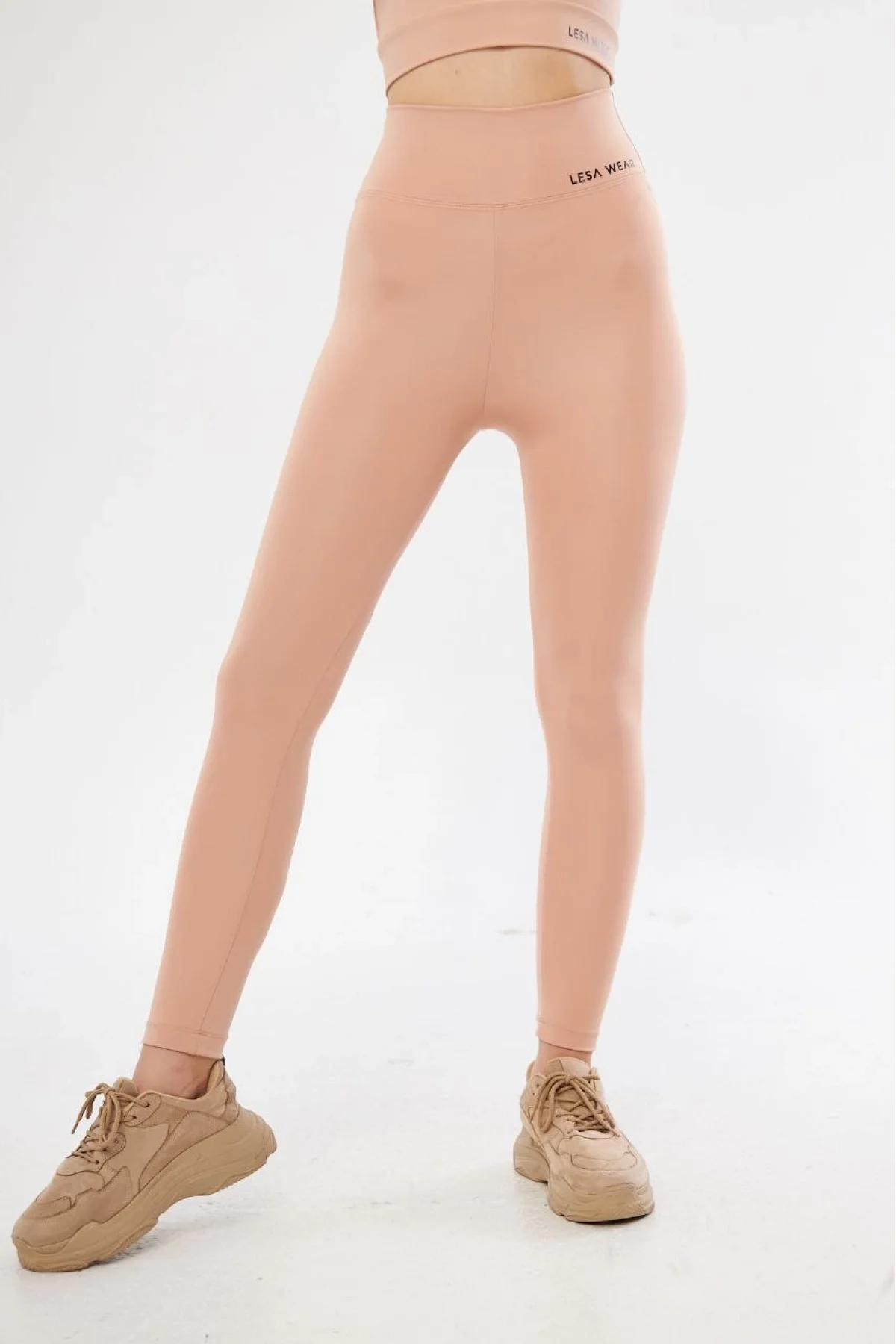 Kadın Yüksek Bel Toparlayıcı Likralı dalgıç Spor Tayt Esnek Rahat Kalıp - Bej