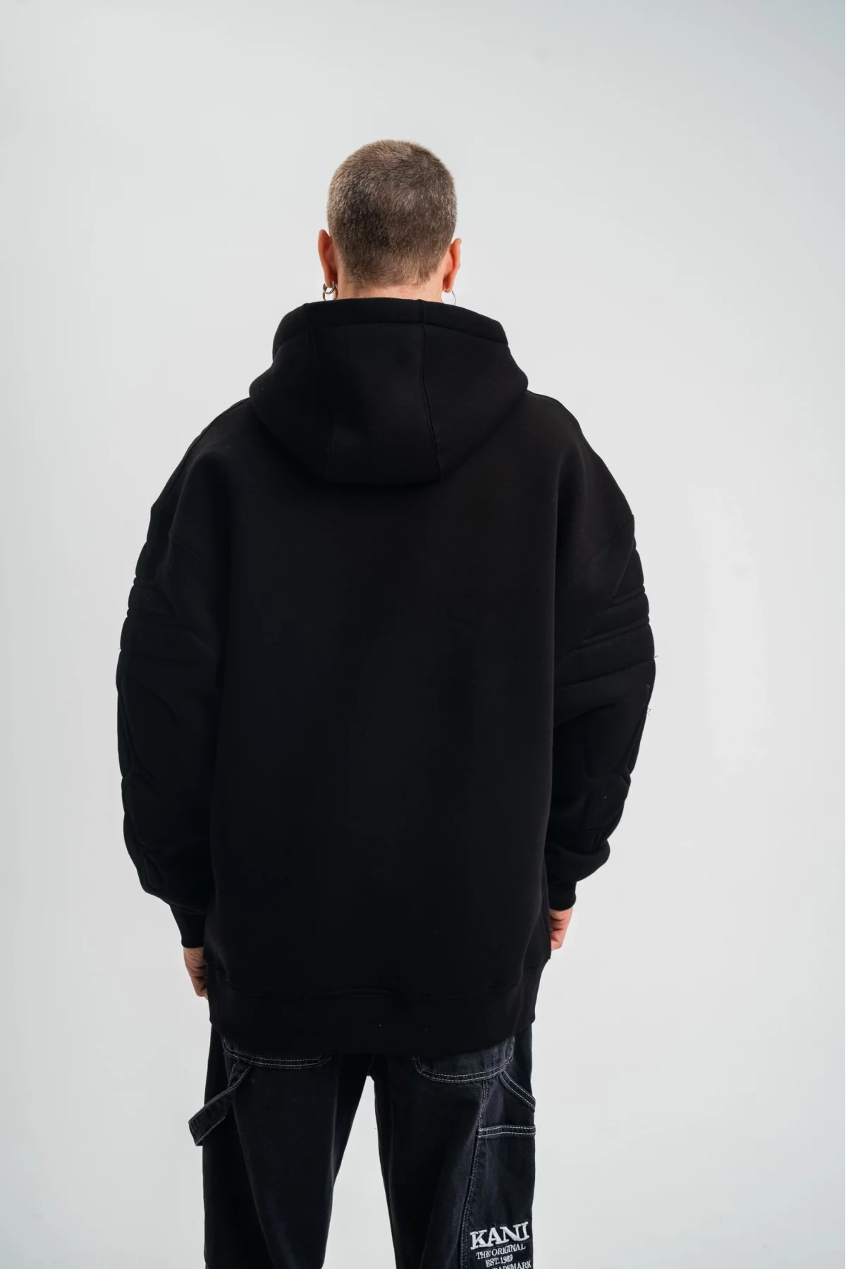 Double Oversize Kapşonlu Nakışlı SweatShirt - Siyah