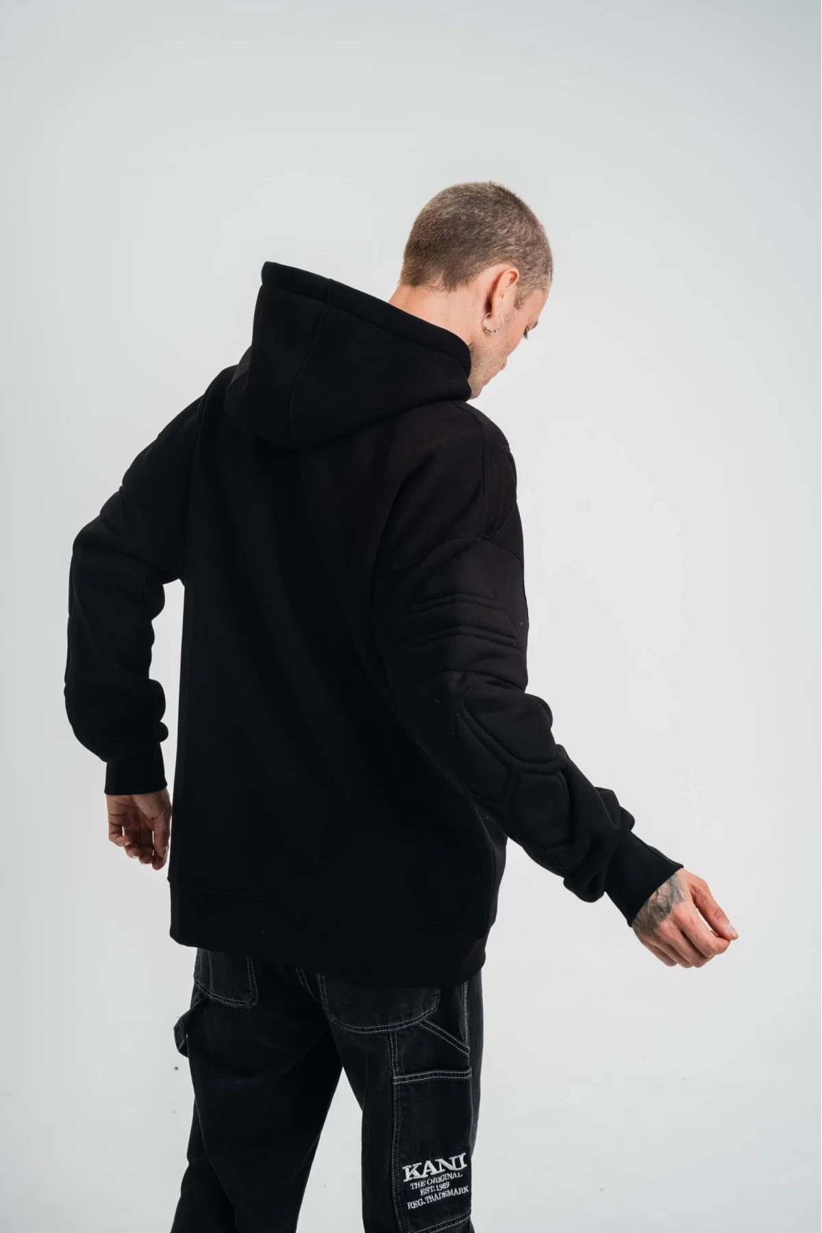 Double Oversize Kapşonlu Nakışlı SweatShirt - Siyah