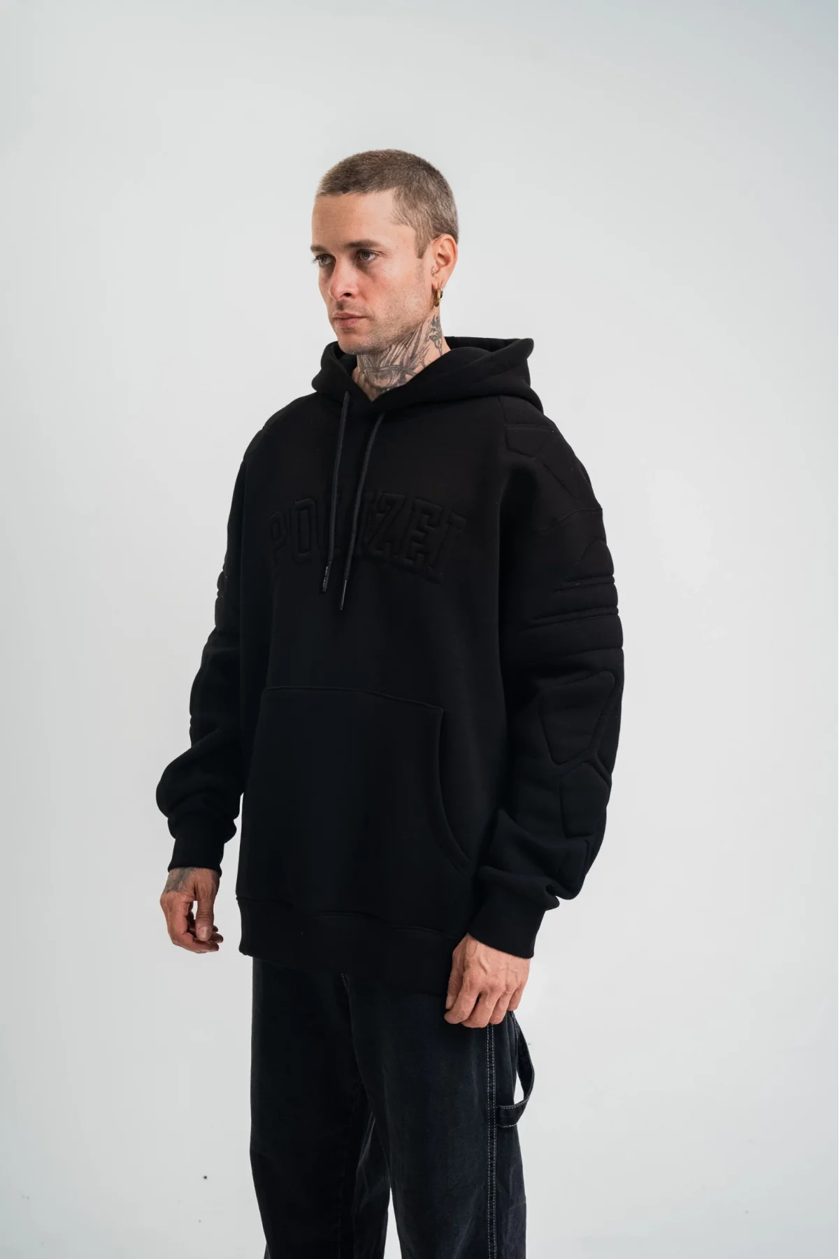 Double Oversize Kapşonlu Nakışlı SweatShirt - Siyah