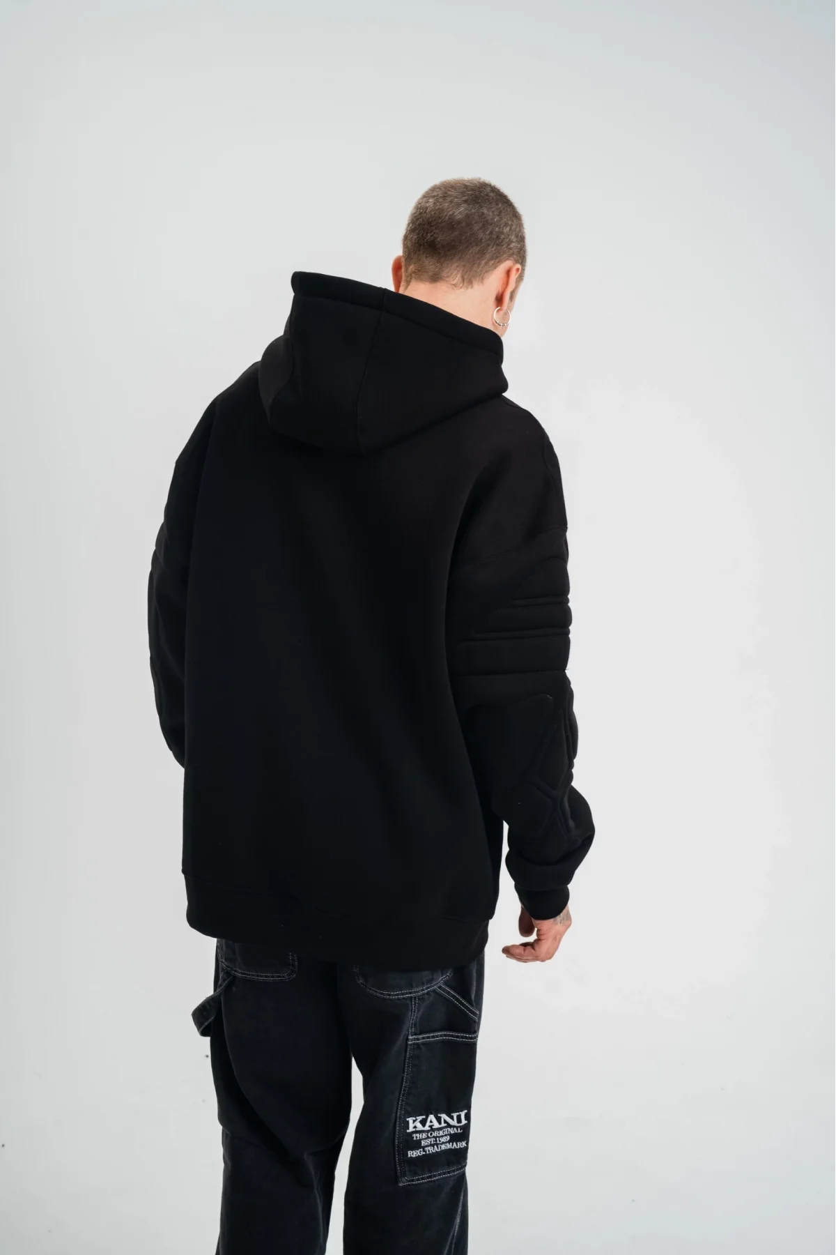 Double Oversize Kapşonlu Nakışlı SweatShirt - Siyah