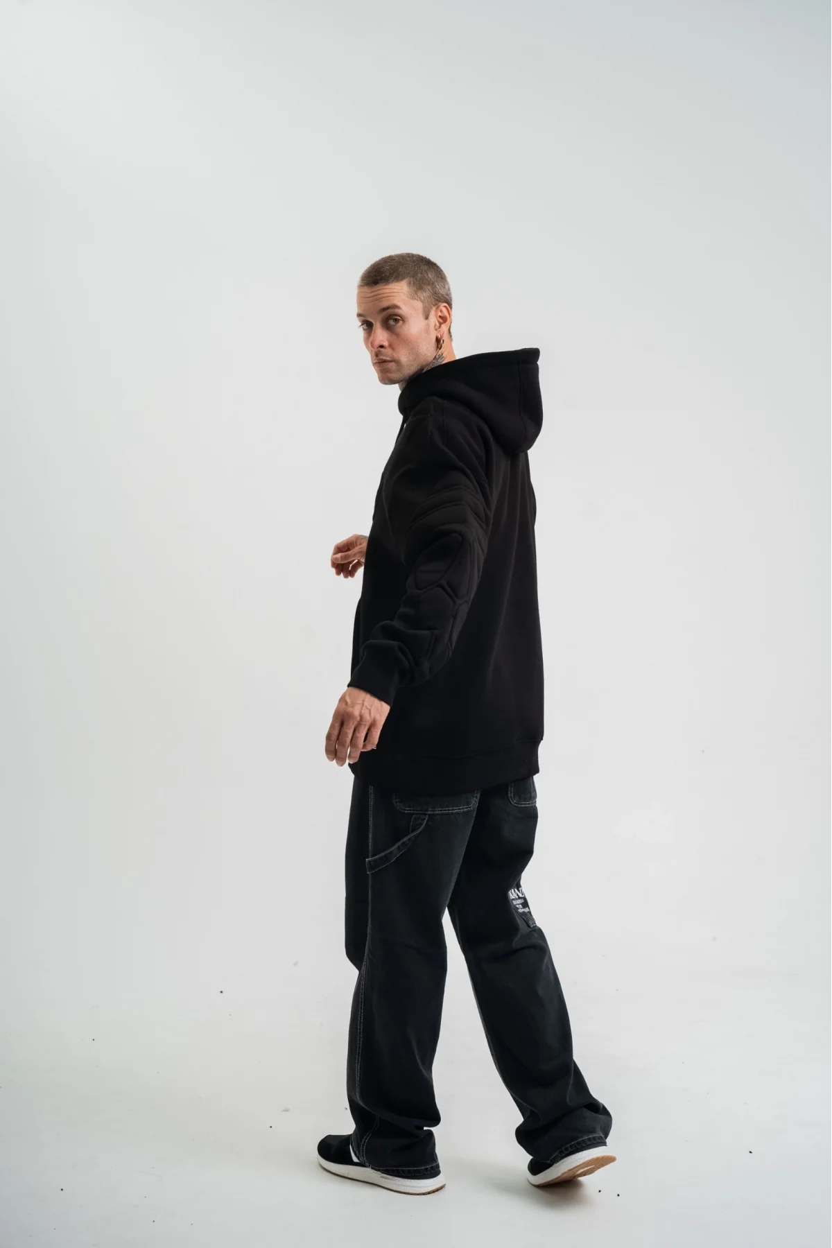 Double Oversize Kapşonlu Nakışlı SweatShirt - Siyah