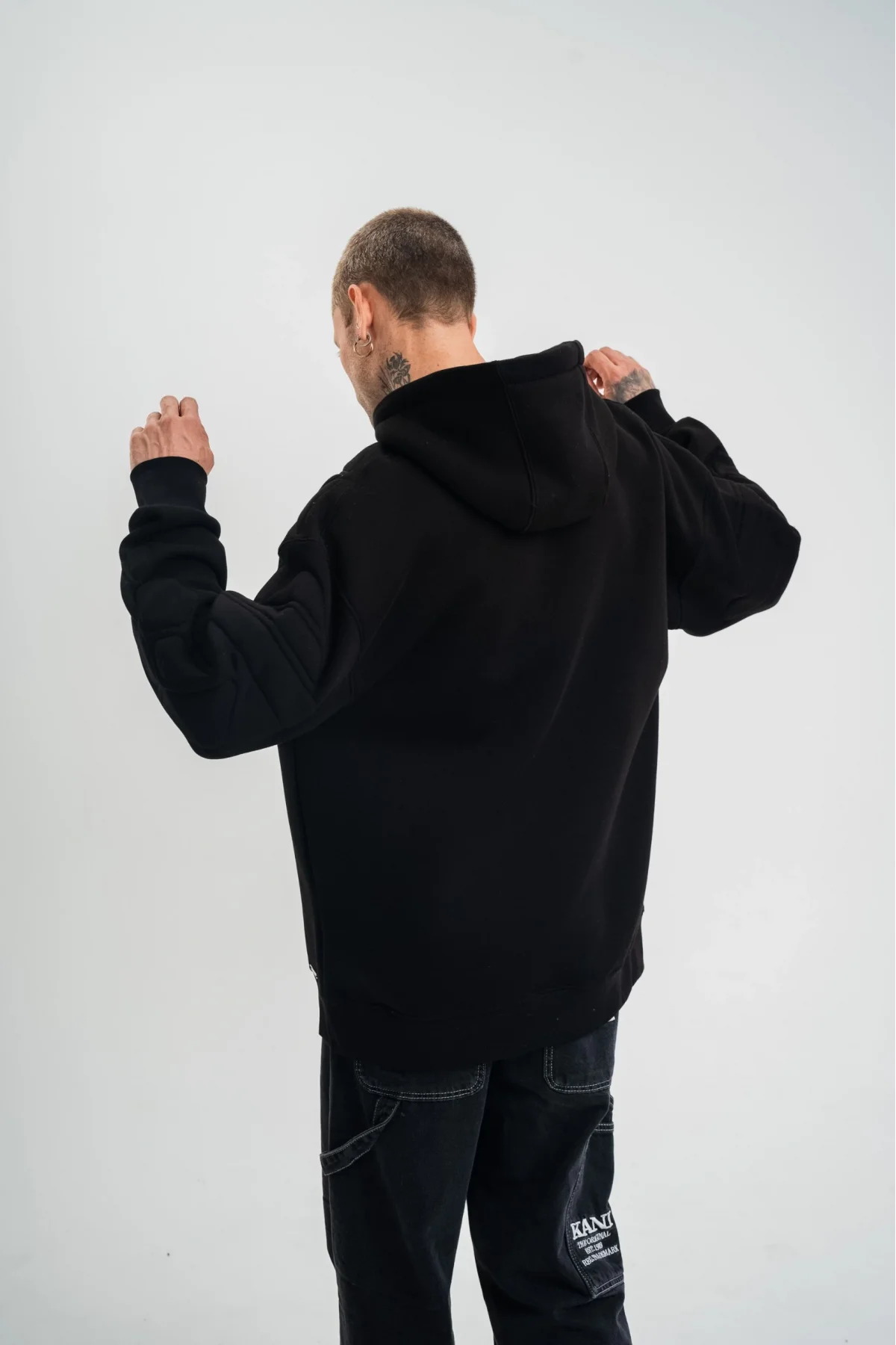 Double Oversize Kapşonlu Nakışlı SweatShirt - Siyah