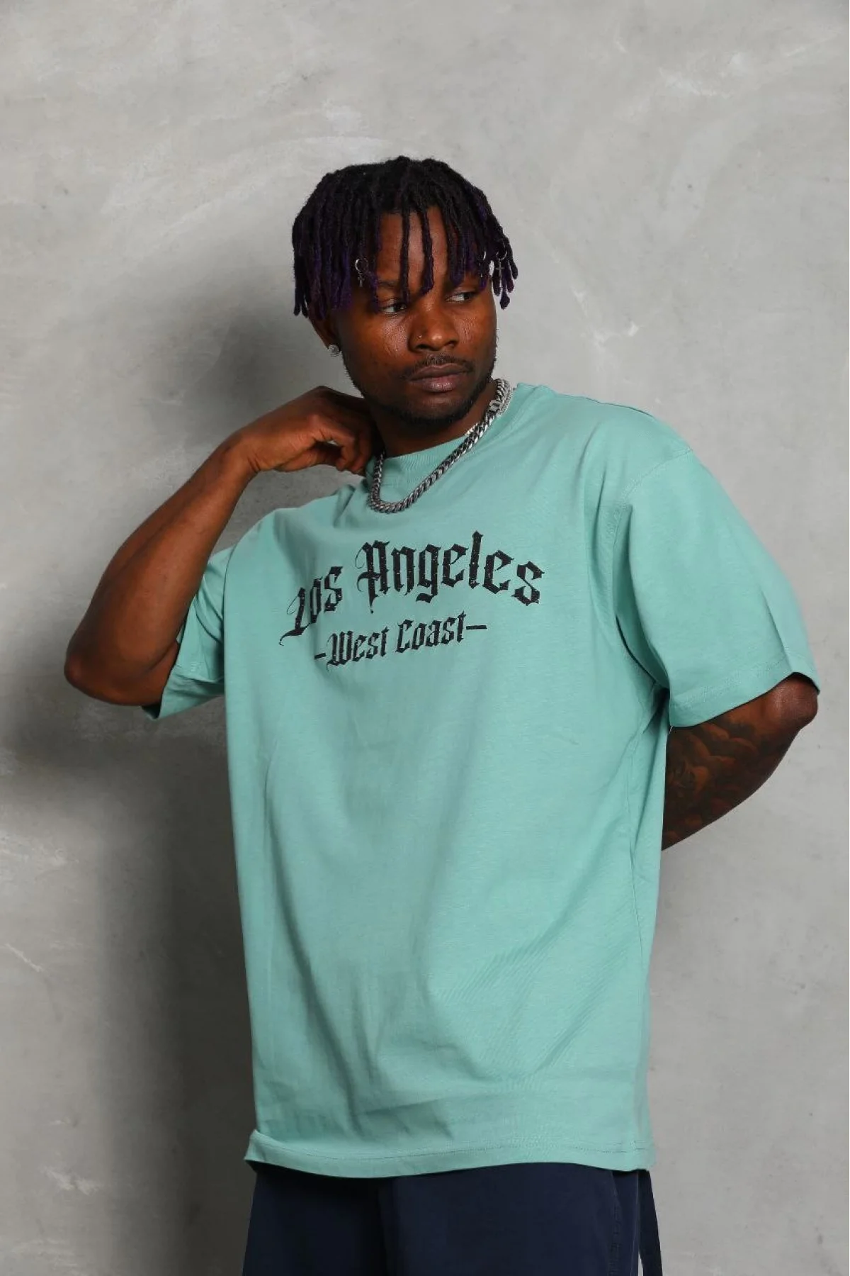 Erkek Kısa Kol Tişört Bisiklet Yaka KANAT Baskılı Oversize T-Shirt - Mint Yeşili